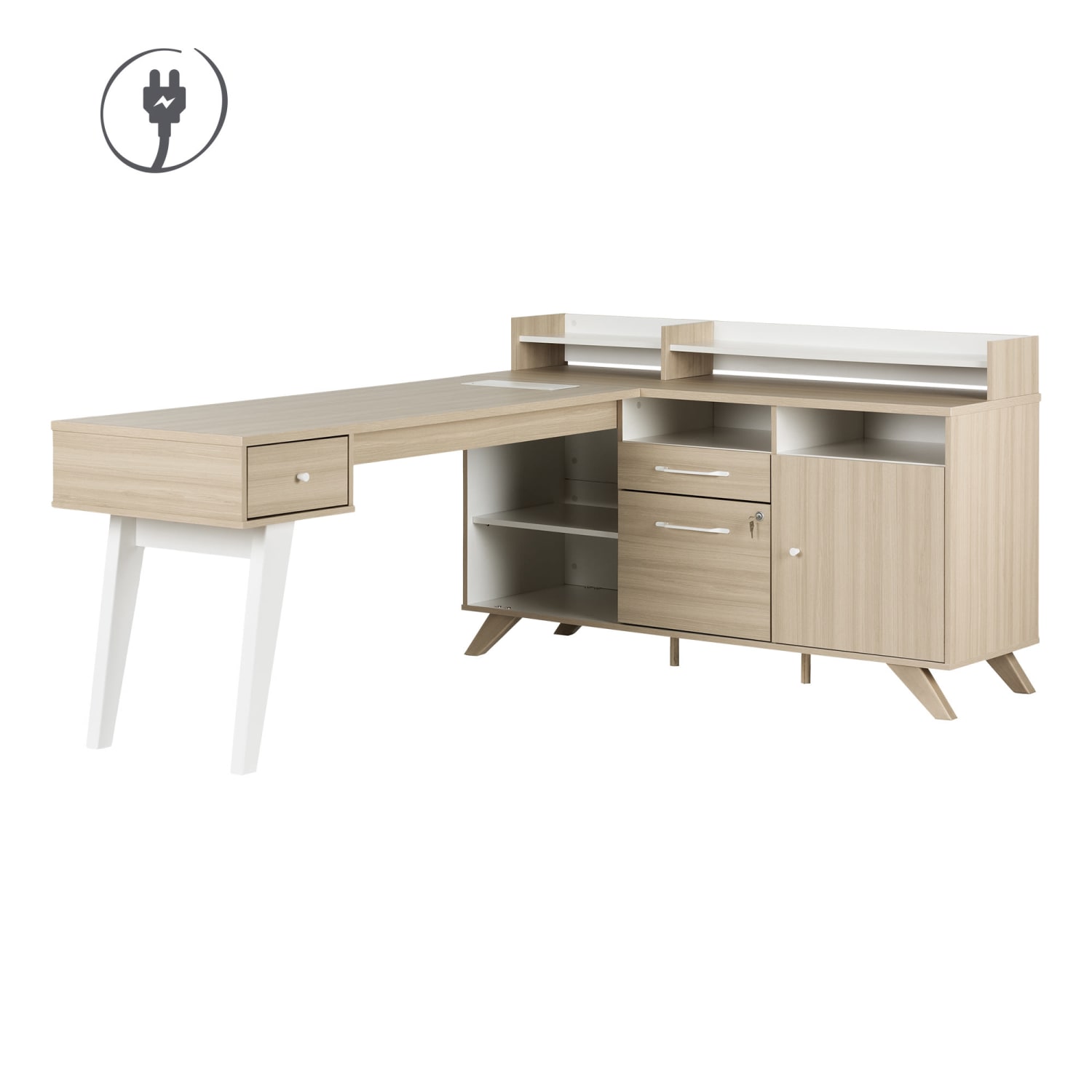 South Shore Helsy 78inW L-Shaped Computer Desk, Soft Elm/Pure White - Image 3
