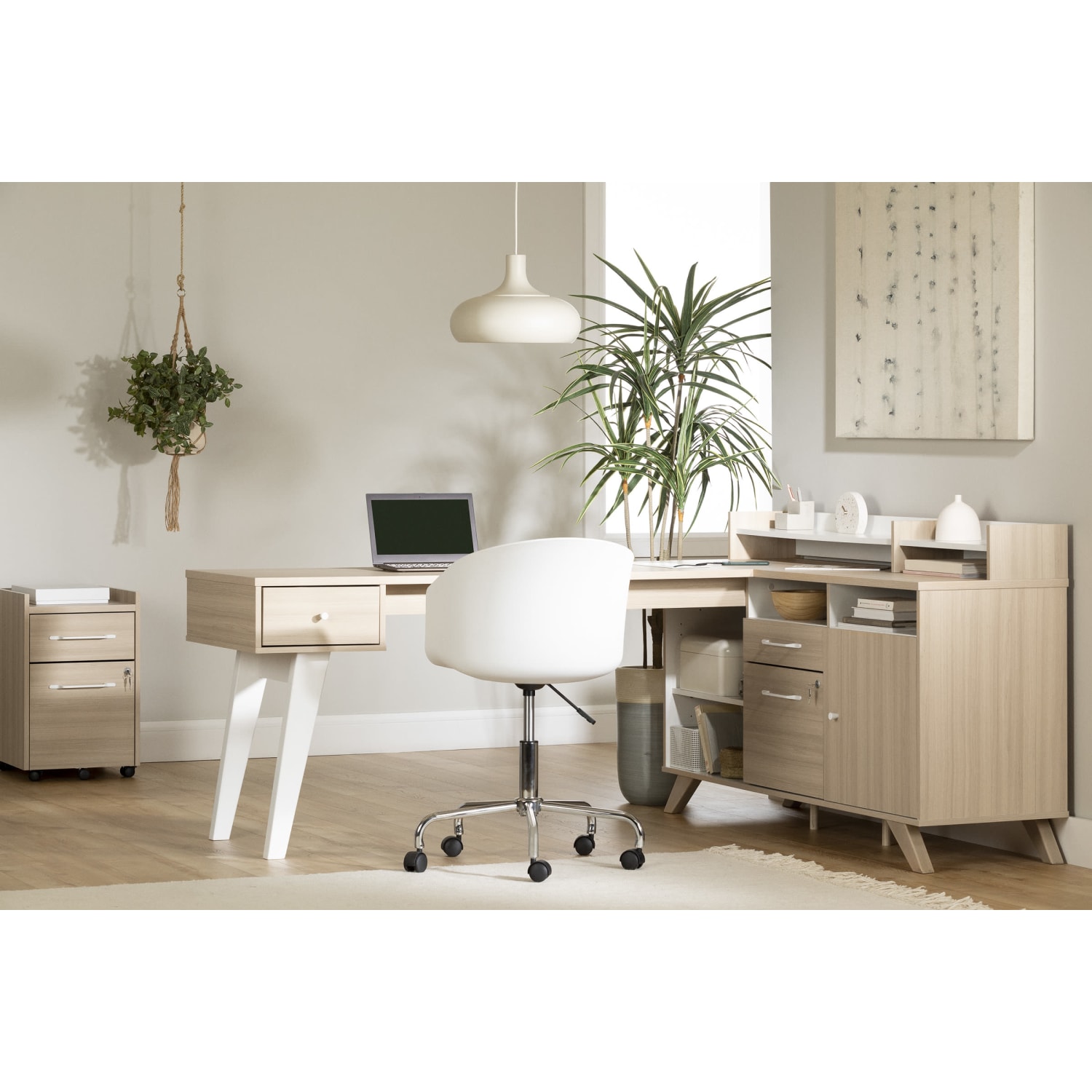South Shore Helsy 78inW L-Shaped Computer Desk, Soft Elm/Pure White - Image 4