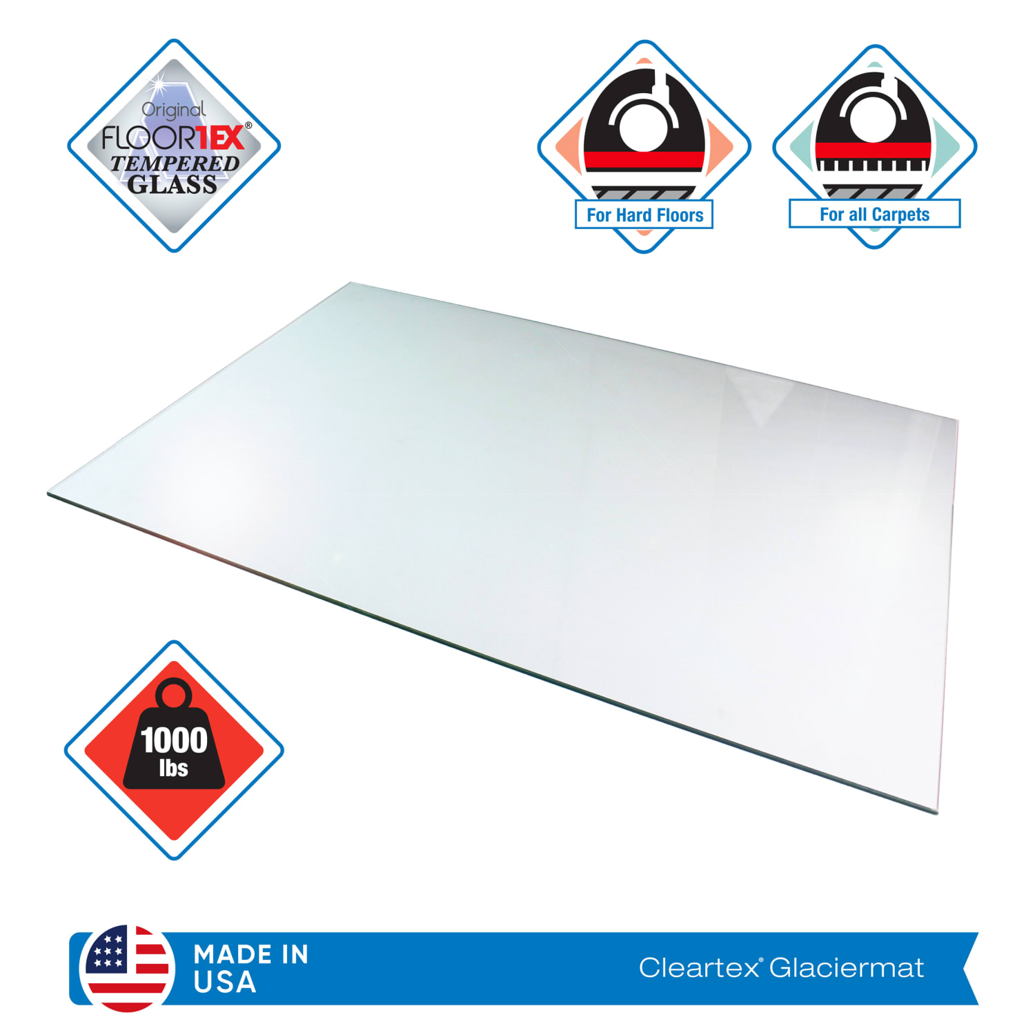 Floortex Glaciermat Heavy-Duty Glass Chair Mat For Hard Floors And Carpets, 36in x 42in, Crystal Clear - Image 3