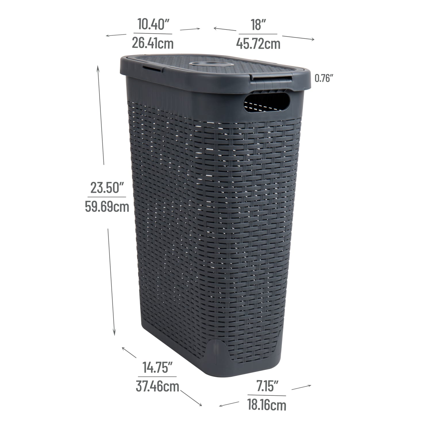 Mind Reader 40L Slim Laundry Hamper Clothes Basket with Lid, 23-1/2inH x 10-52/5inW x 18inD, Gray - Image 4