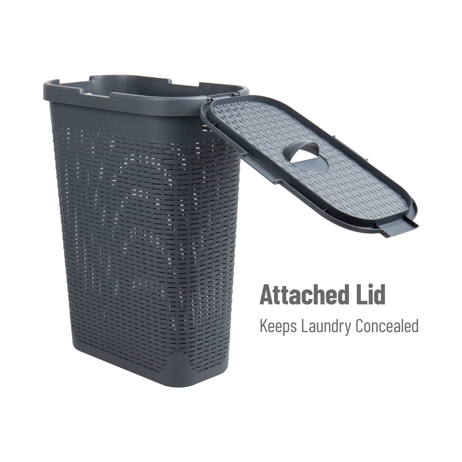 Mind Reader 40L Slim Laundry Hamper Clothes Basket with Lid, 23-1/2inH x 10-52/5inW x 18inD, Gray - Image 6