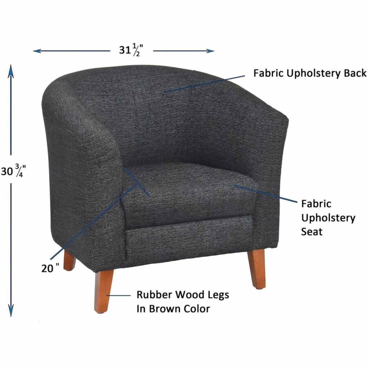Lorell Barrel Club Armchair Fabric Black PopularChairscom