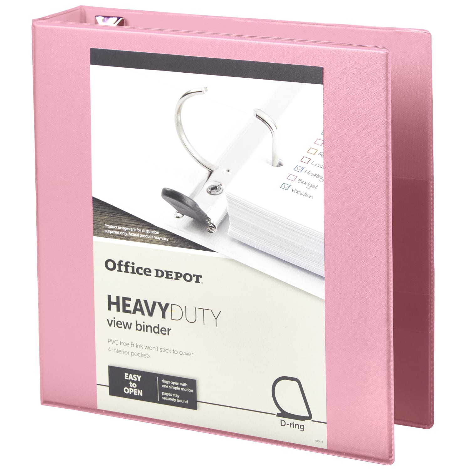 Office Depot Heavy-Duty View 3-Ring Binder, 2in D-Rings, 49% Recycled, Light Pink - Image 3