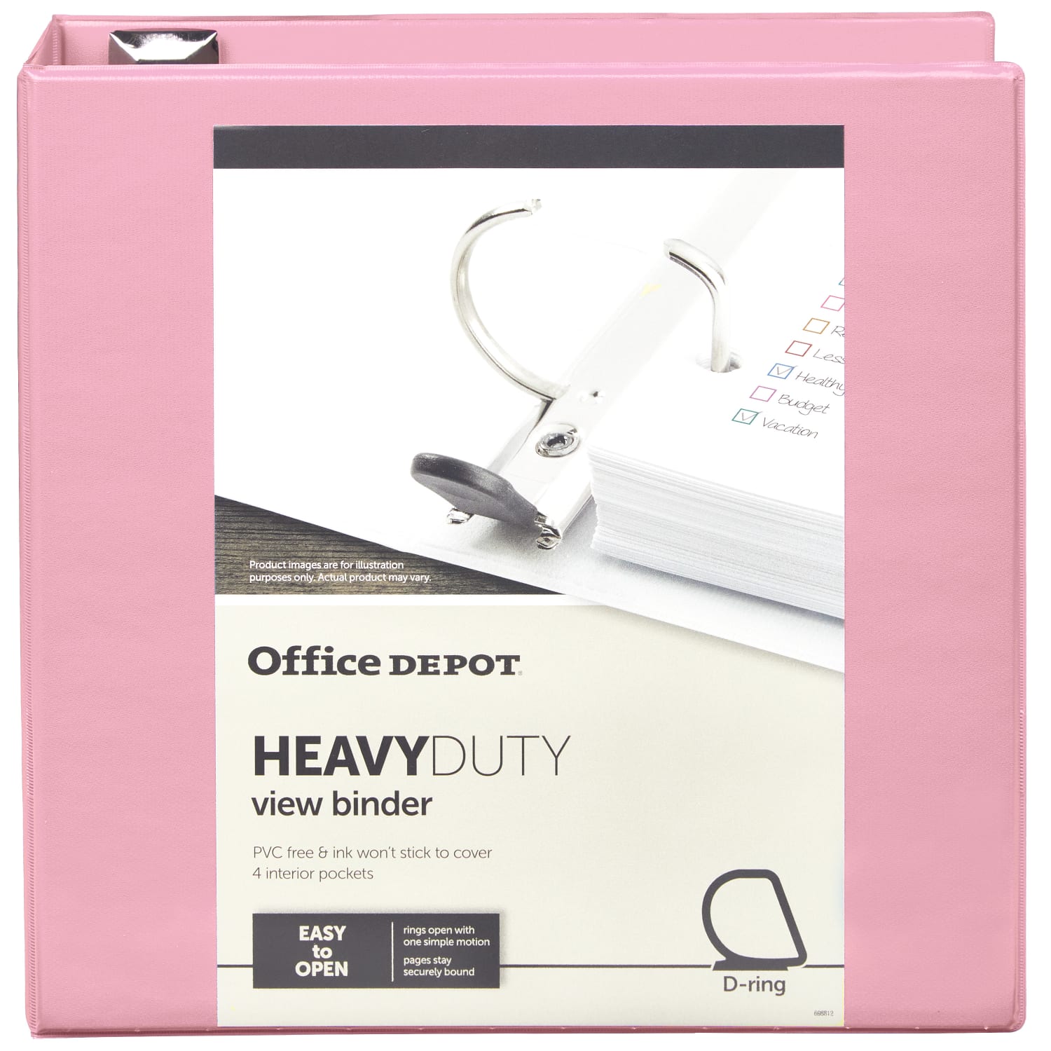 Office Depot Heavy-Duty View 3-Ring Binder, 2in D-Rings, 49% Recycled, Light Pink - Image 4