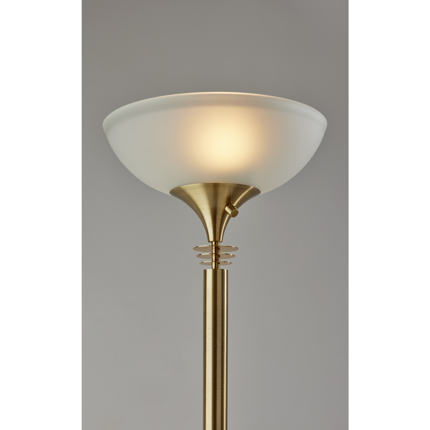 Adesso Metropolis 300W Torchiere Floor Lamp, 71inH, Frosted White Shade/Antique Brass Base - Image 4