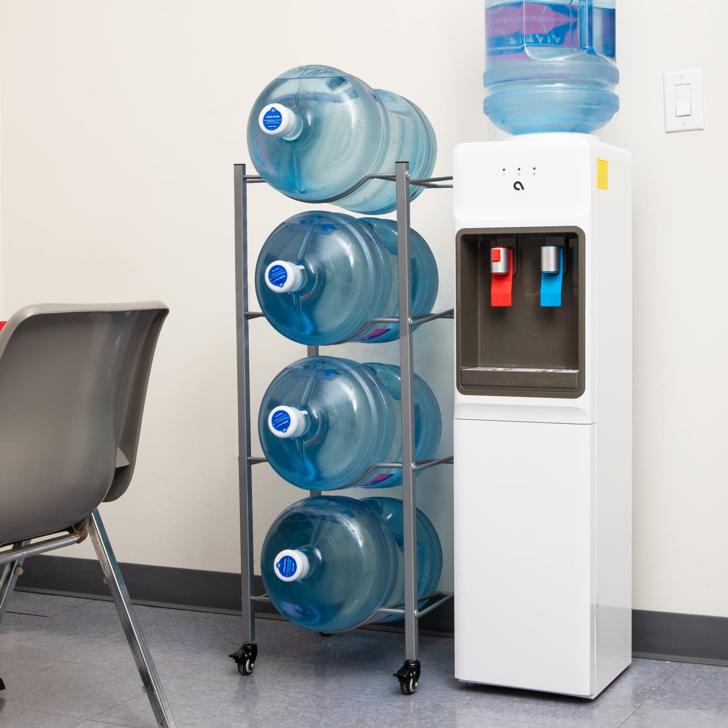 Mind Reader 5 Gallon Water Jug Stand Water 4-Tier Water Cooler Rack Wheels, 41inH x 16-1/2inL x 13-3/4 "W, Gray - Image 4