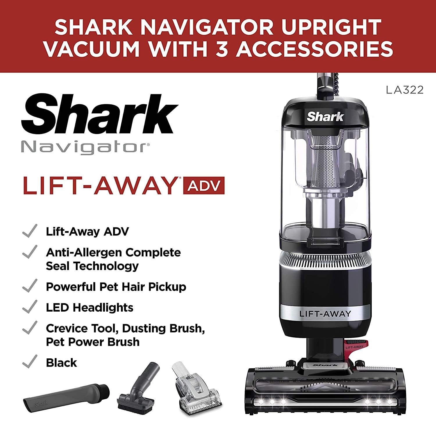 Shark Navigator Lift-Away ADV Upright Vacuum Cleaner, Black - Image 3