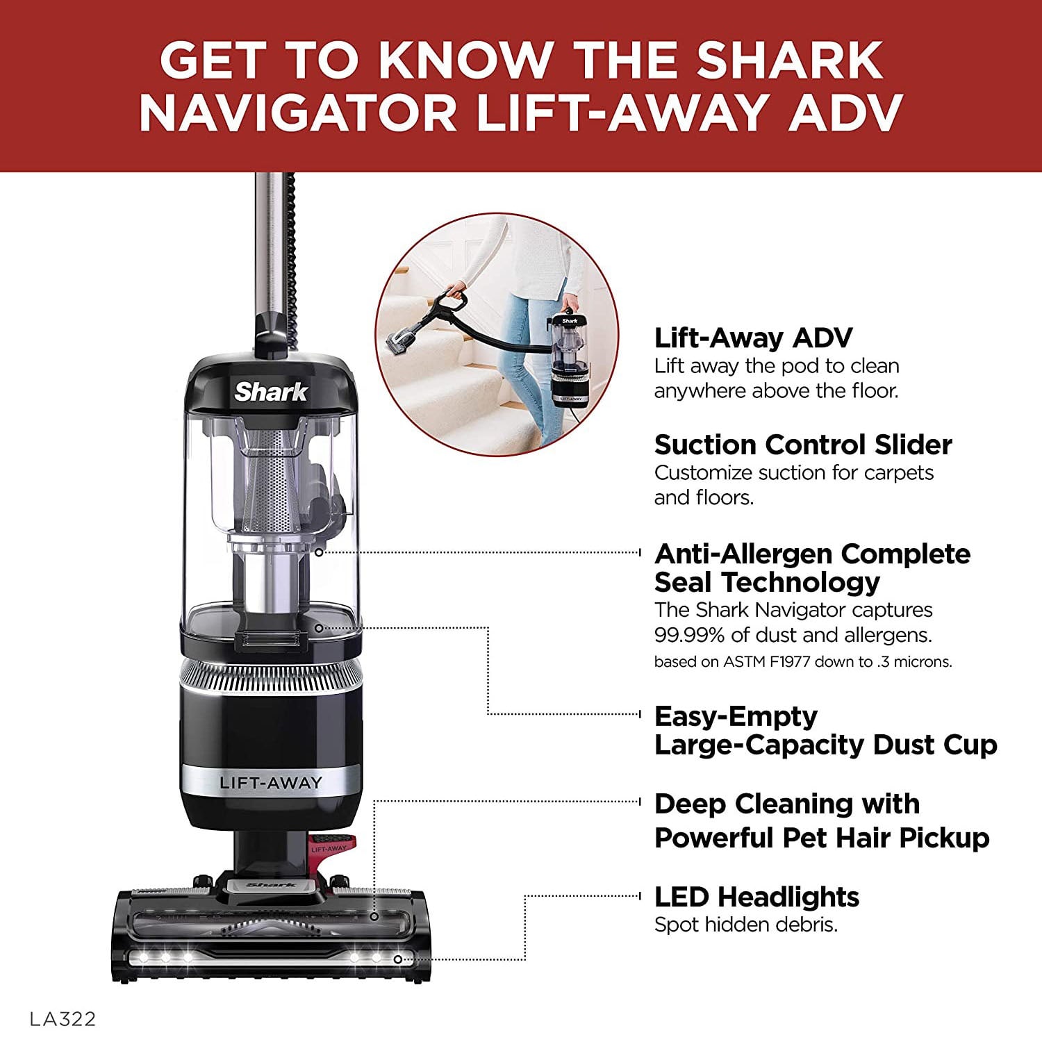 Shark Navigator Lift-Away ADV Upright Vacuum Cleaner, Black - Image 4
