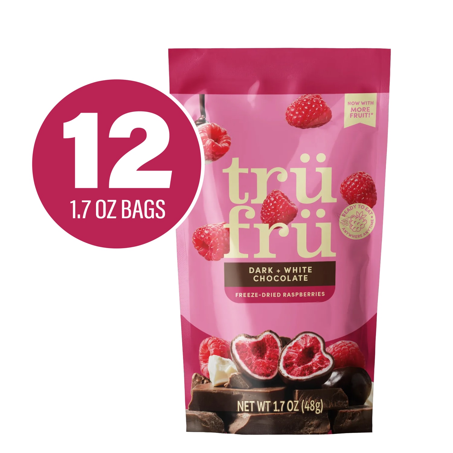 Tru Fru Hyper-Dried Grab & Go Raspberries In White & Dark Chocolate, 1.7 Oz, Total Qty 12 - Image 3