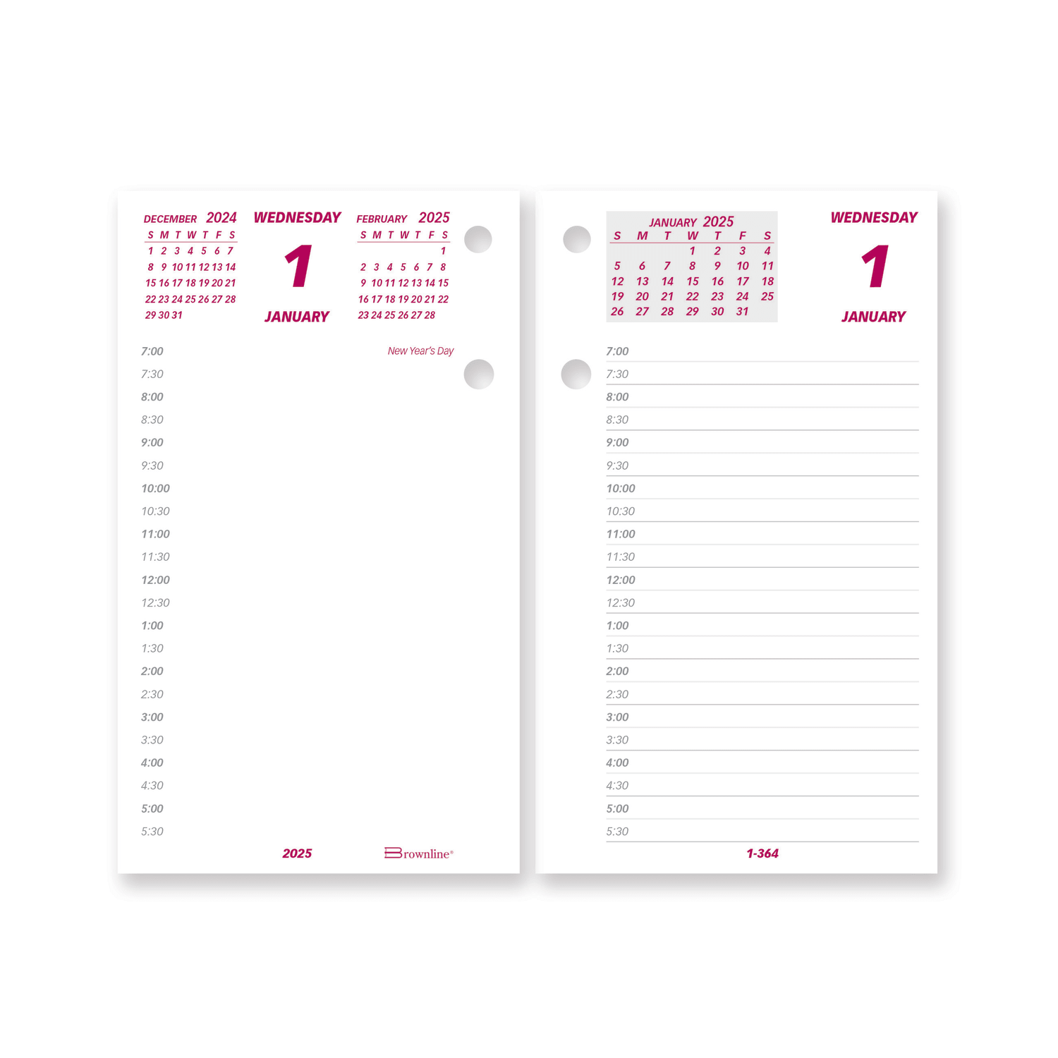 2025 Brownline Daily Desk Calendar Refill, 6in x 3-1/2in, Burgundy/White, January To December, C2R