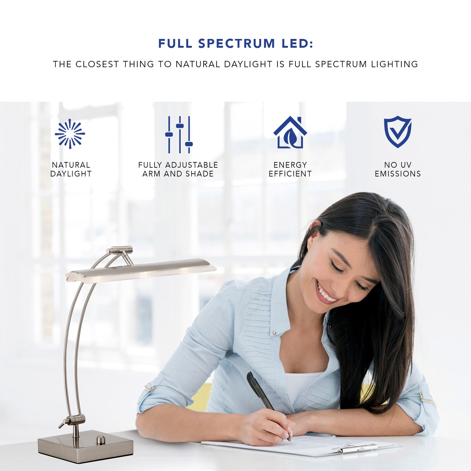 Adesso LED Bankers Desk Lamp, Adjustable Height, 13in-19in, Silver - Image 6