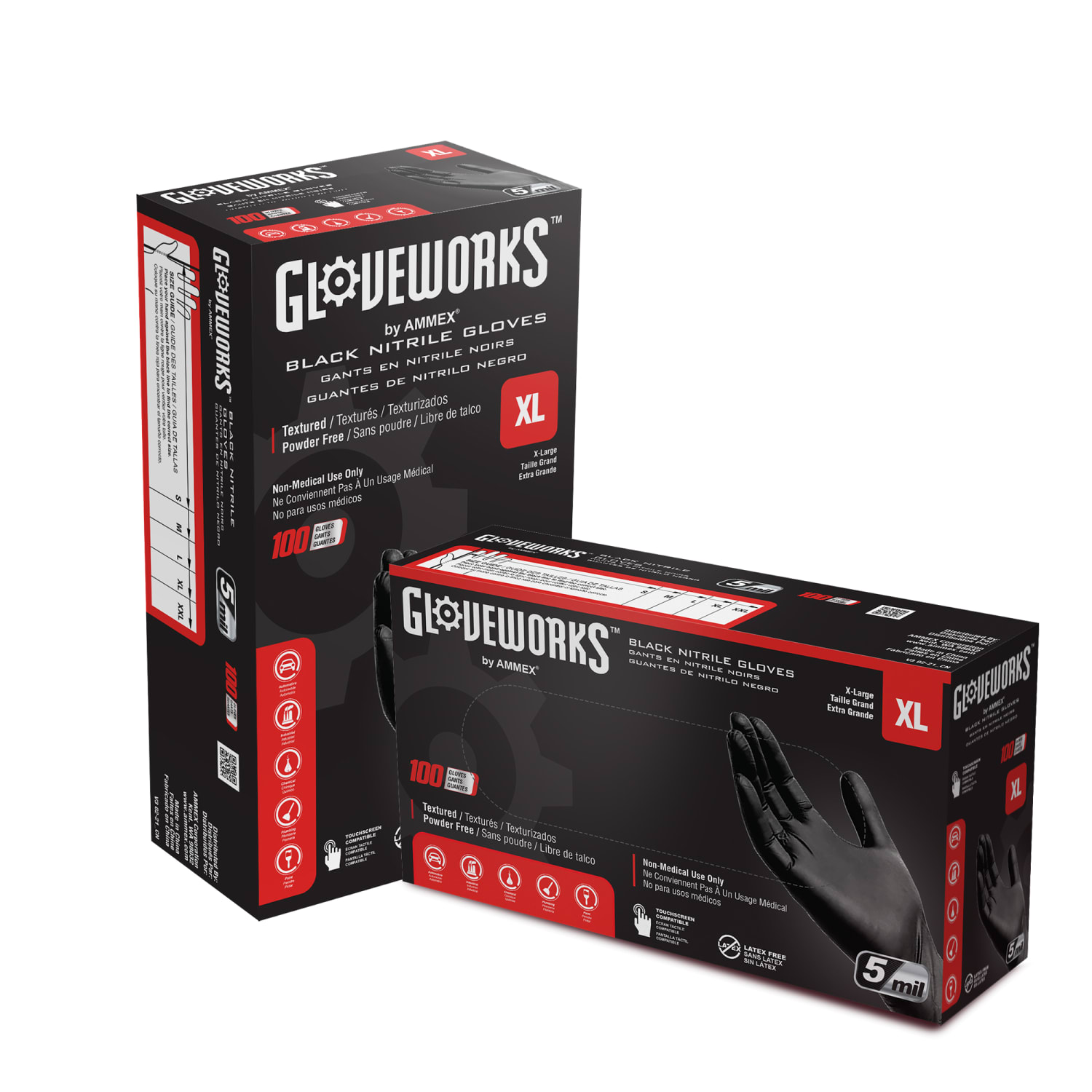 Gloveworks Black Nitrile Industrial Powder-Free Disposable Gloves, XXL, Black, Box of 100 Gloves - Image 5
