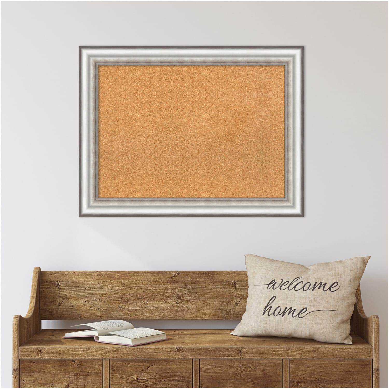 Amanti Art Cork Bulletin Board, 33in x 25in, Natural, Salon Silver Polystyrene Frame - Image 4