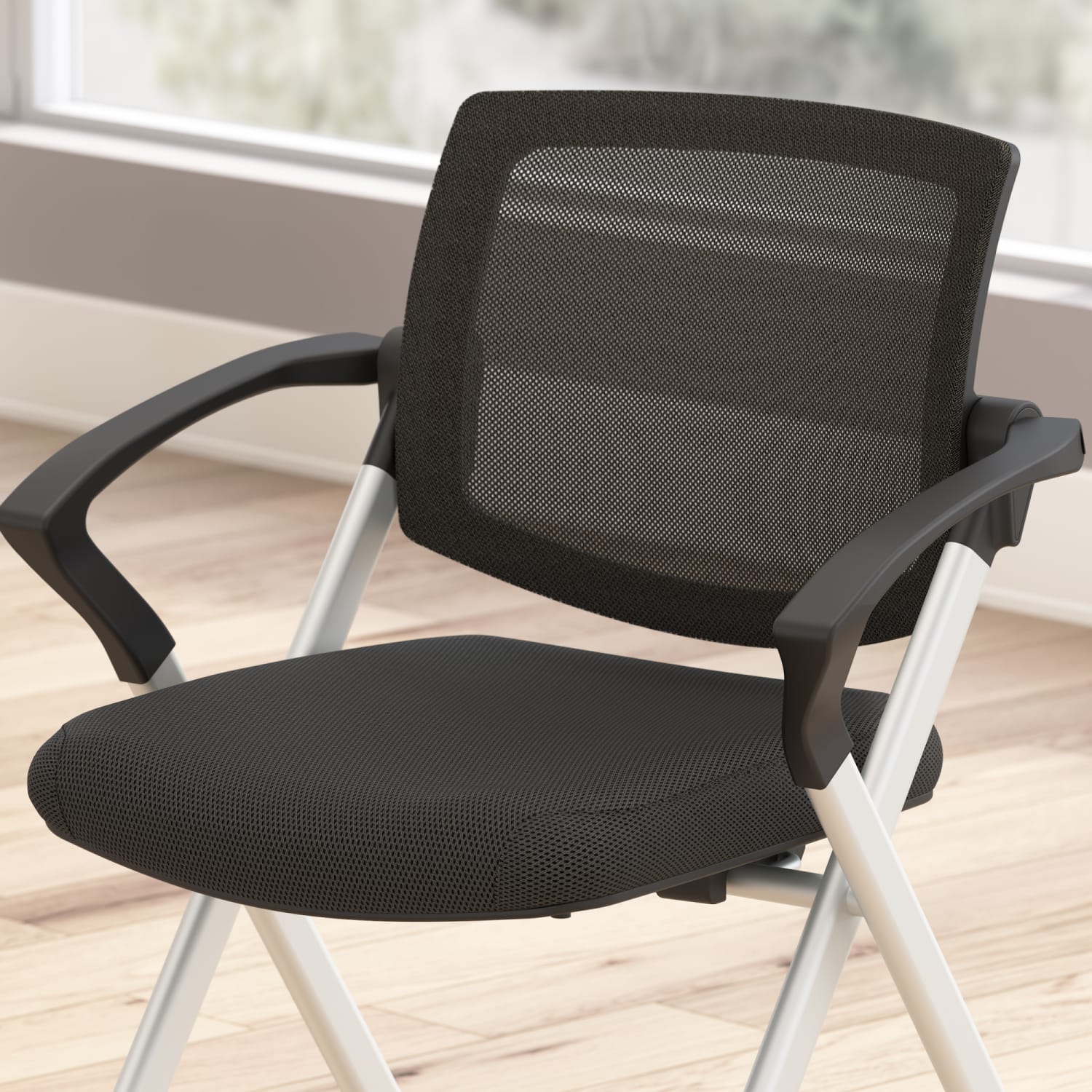 Bush Business Furniture Envision Mesh Mid Back Folding Chairs with Arms  Set of 2 Black Nylon Standard Delivery PopularChairscom