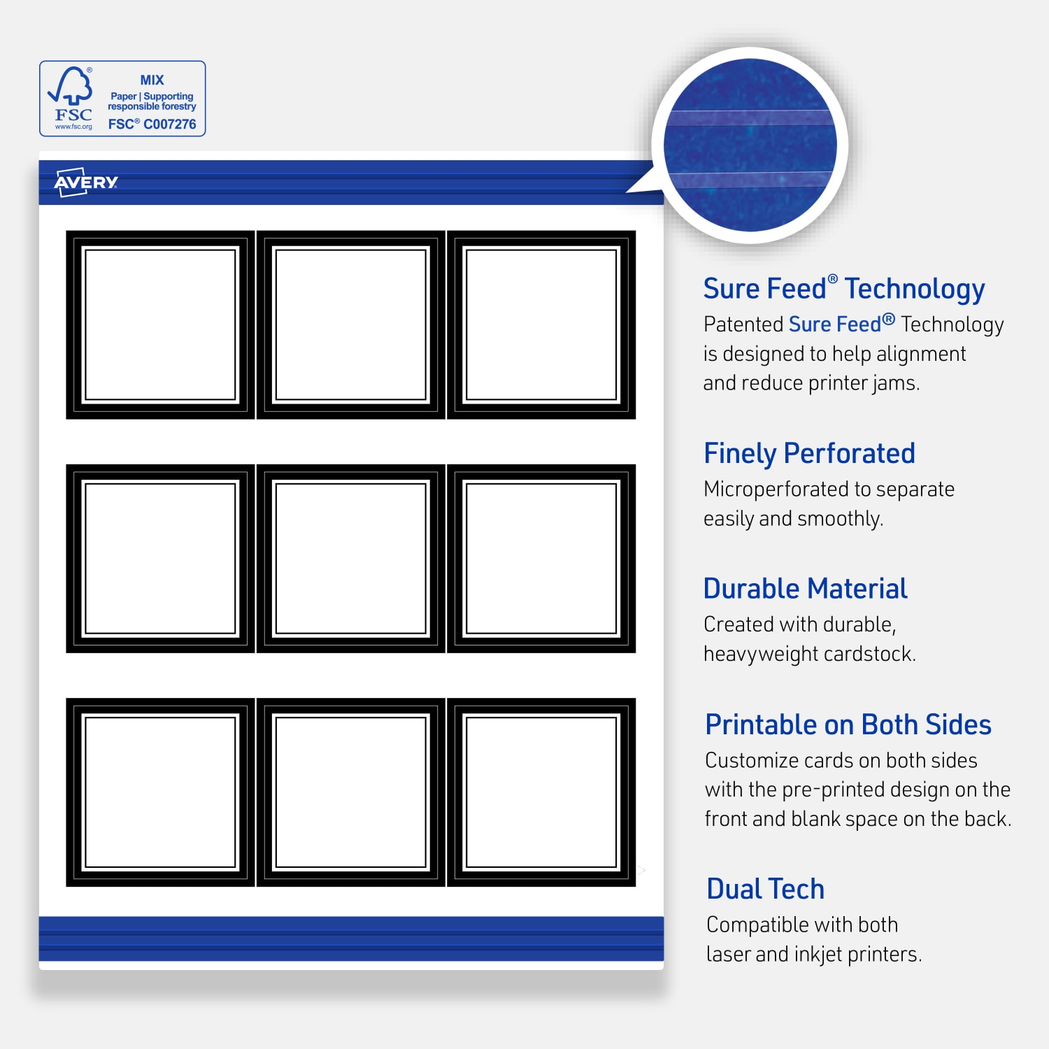 Avery Printable Cards With Sure Feed Technology, 2-1/2in x 2-1/2in, Matte White With Black Border, Pack Of 90 - Image 5