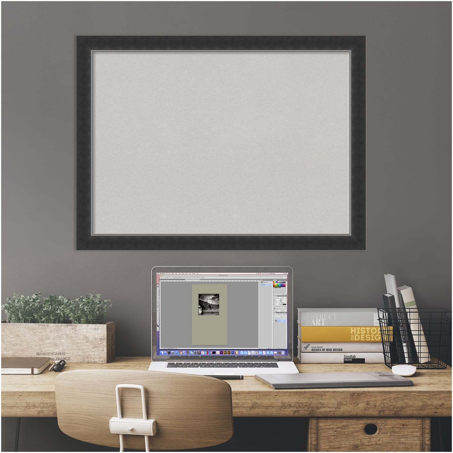 Amanti Art Cork Bulletin Board, 31in x 23in, Gray, Corvino Black Narrow Wood Frame - Image 6
