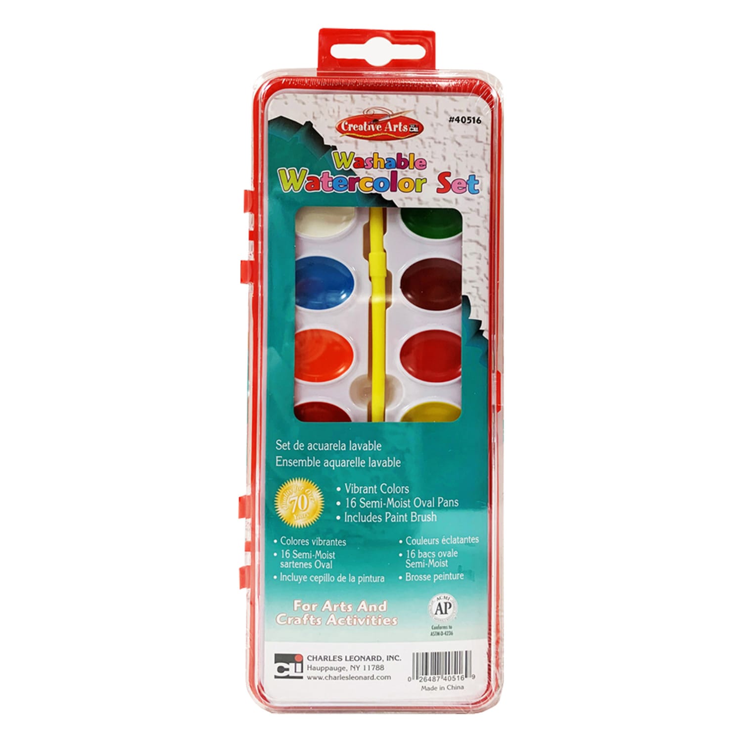 Charles Leonard Washable Watercolor Sets with Oval Pan and Brush, Disposable, Assorted Colors, Pack Of 12 Sets - Image 4