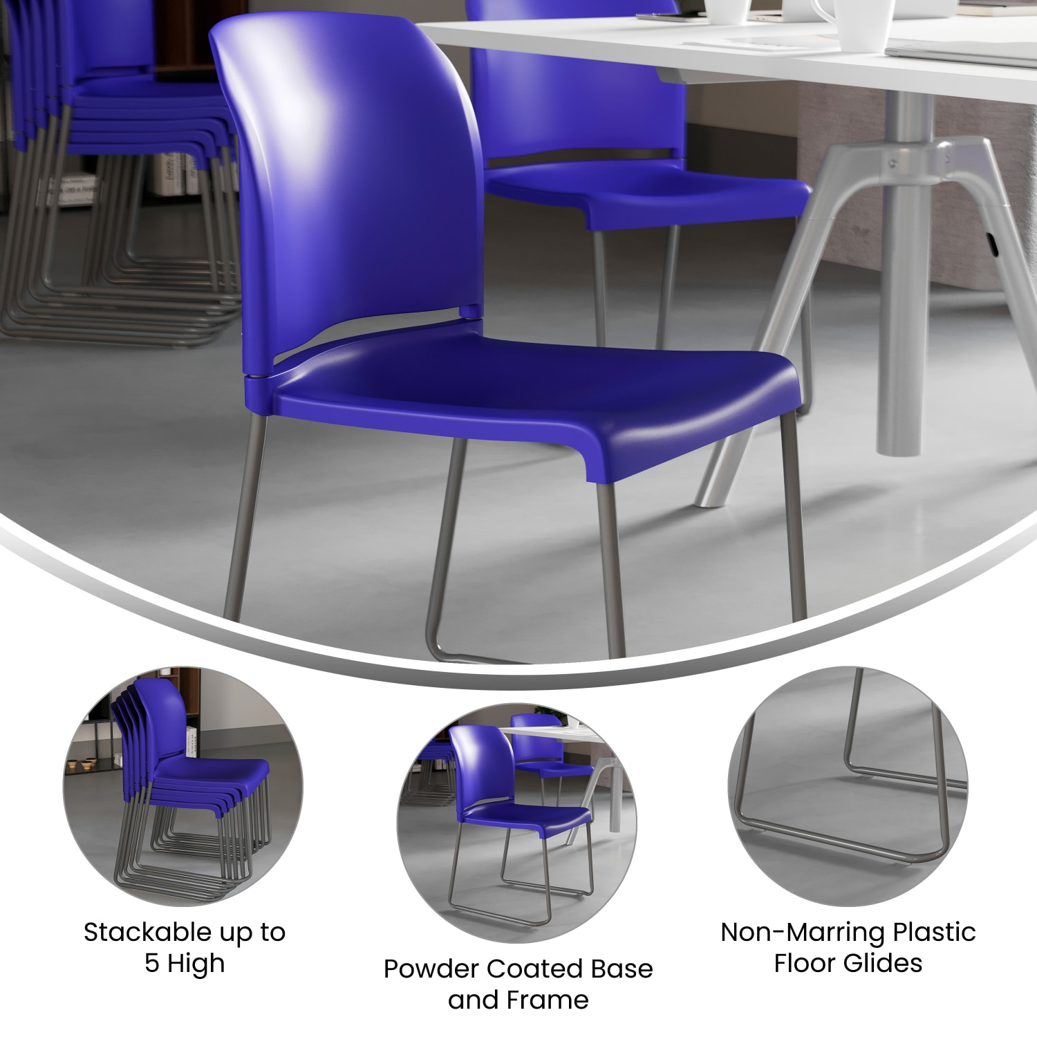 Flash Furniture HERCULES Series Full-Back Contoured Stacking Chair With Sled Base, Blue - Image 4
