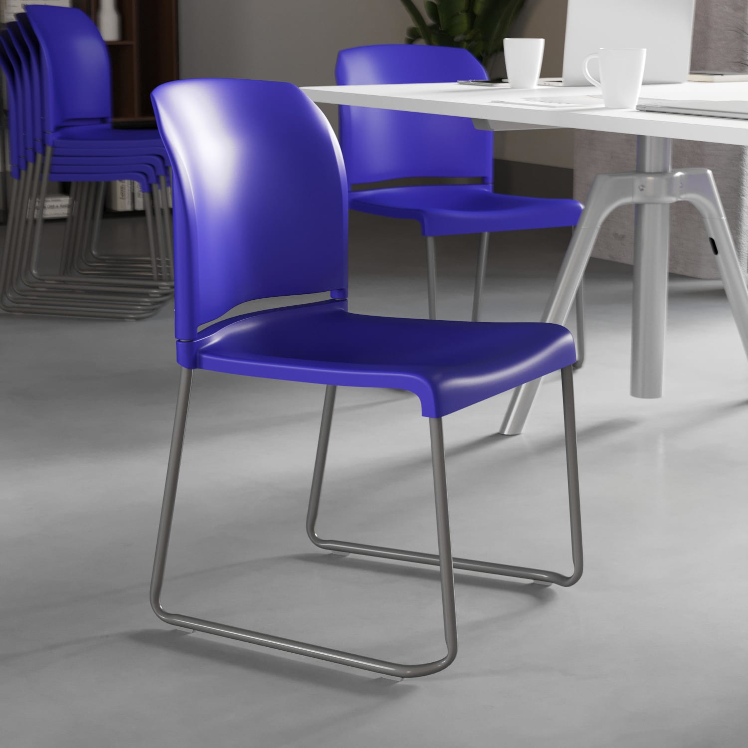 Flash Furniture HERCULES Series Full-Back Contoured Stacking Chair With Sled Base, Blue - Image 5