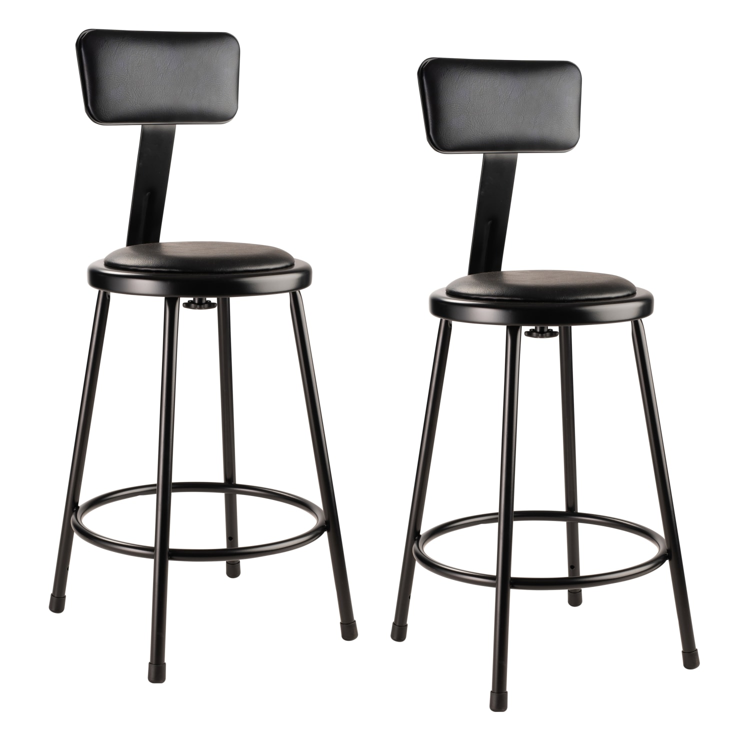 National Public Seating 6400 Series Vinyl-Padded Science Stools With Backrests, 24inH Seat, Black, Pack Of 2 Stools