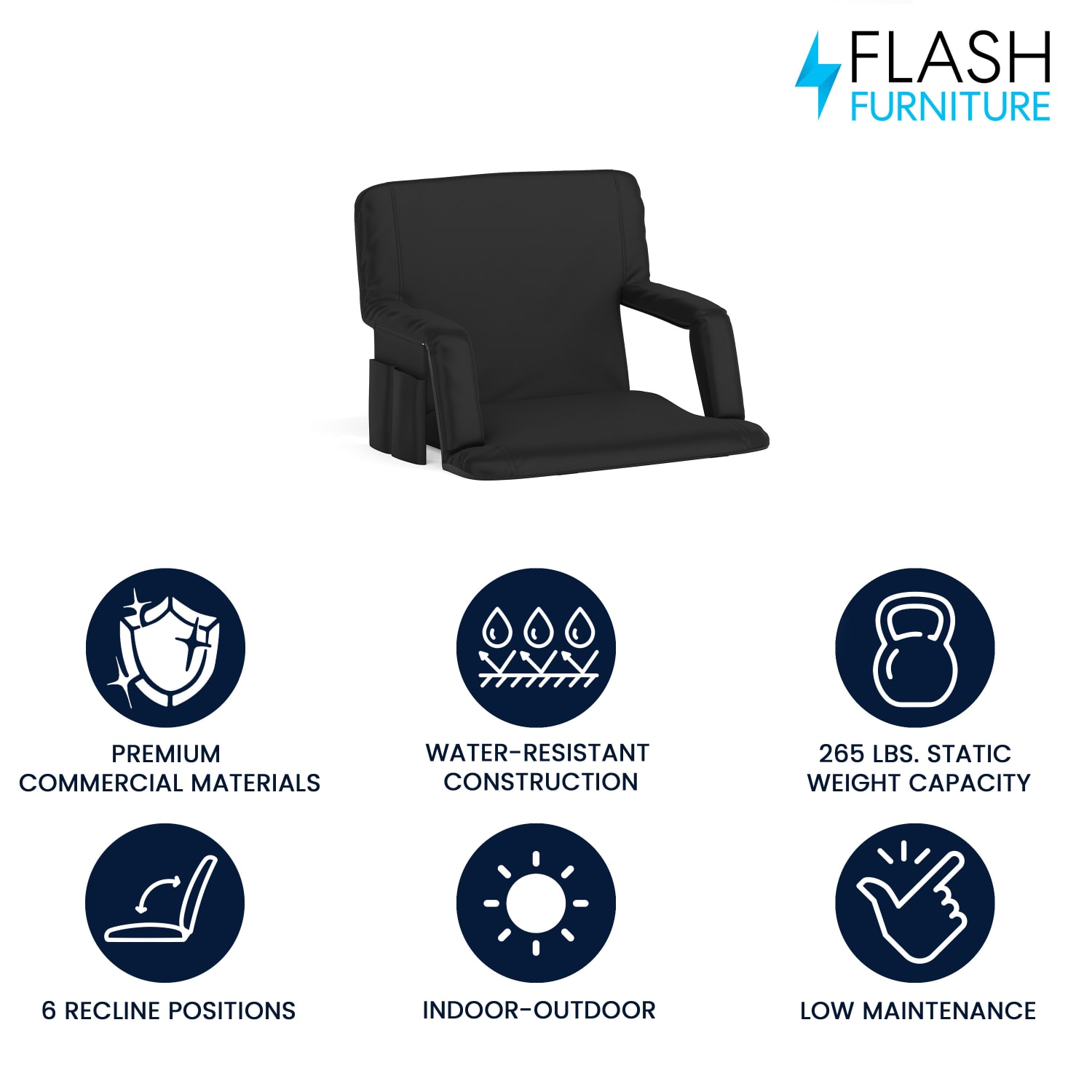 Flash Furniture Reclining Stadium Chair, Extra Wide, Black - Image 3