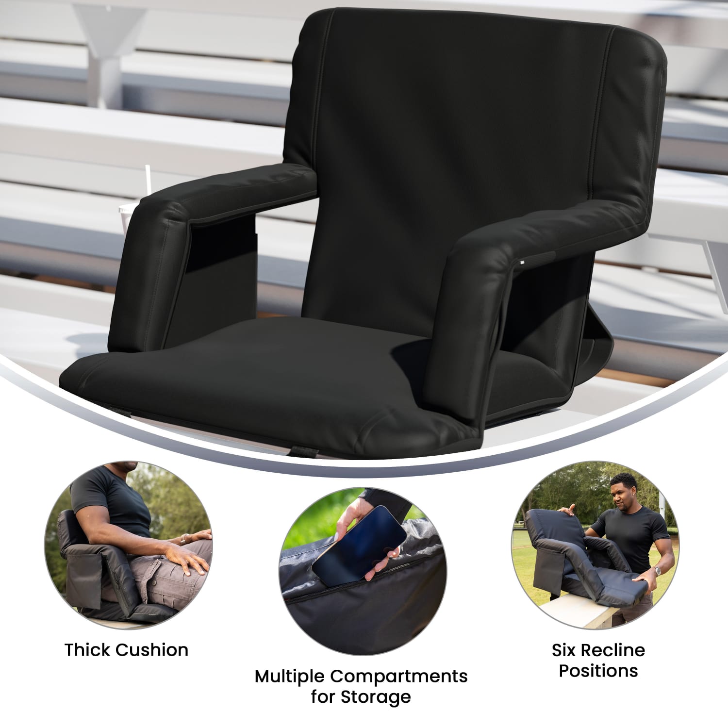 Flash Furniture Reclining Stadium Chair, Extra Wide, Black - Image 5