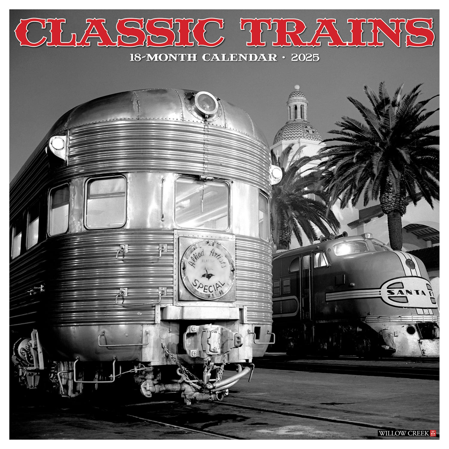2025 Willow Creek Press Monthly Wall Calendar, 12in x 12in, Classic Trains, January 2025 to December 2025, 42465