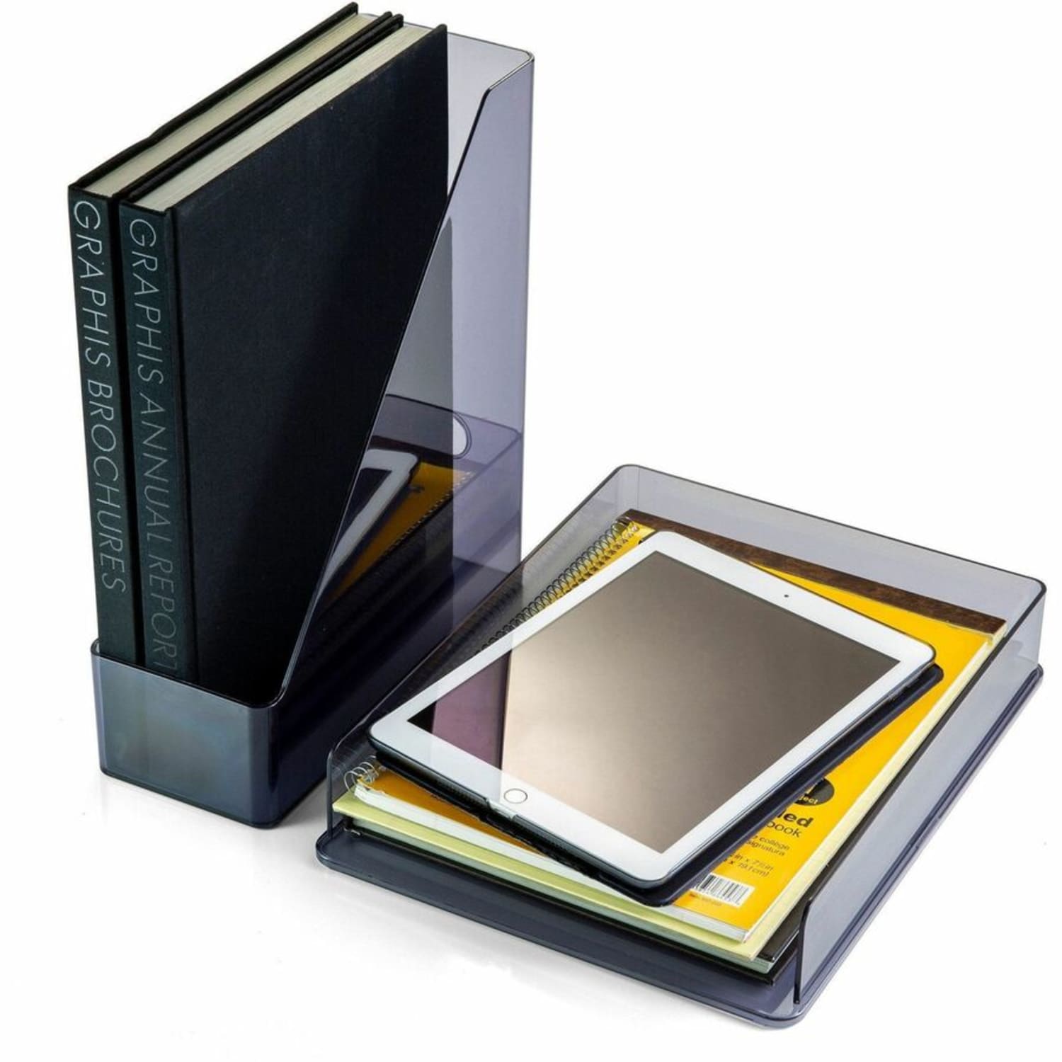 Officemate 26115 Recycled Desktop Set, Letter Tray and Magazine File, Gray - Desktop - Front Loading, Durable, Sturdy - Translucent Gray - Plastic - 1 Each - Image 3