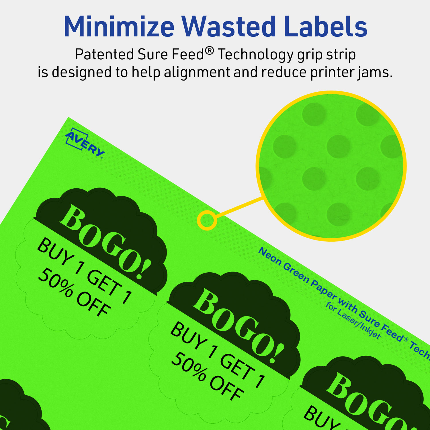 Avery Print-To-The-Edge Labels With Sure Feed Technology, 94516-NGP10, Round Scalloped, 2-1/2in, Matte Neon Green, Pack of 90 - Image 5