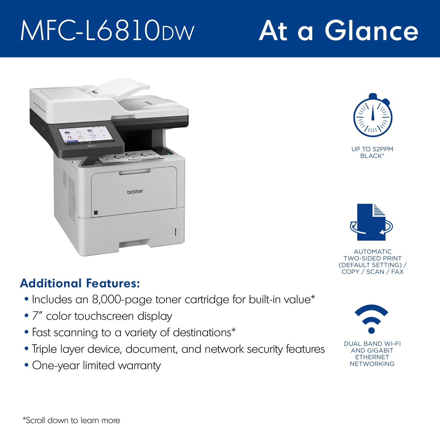 Brother MFC-L6810DW Enterprise Wireless Laser Monochrome All-In-One Printer - Image 4