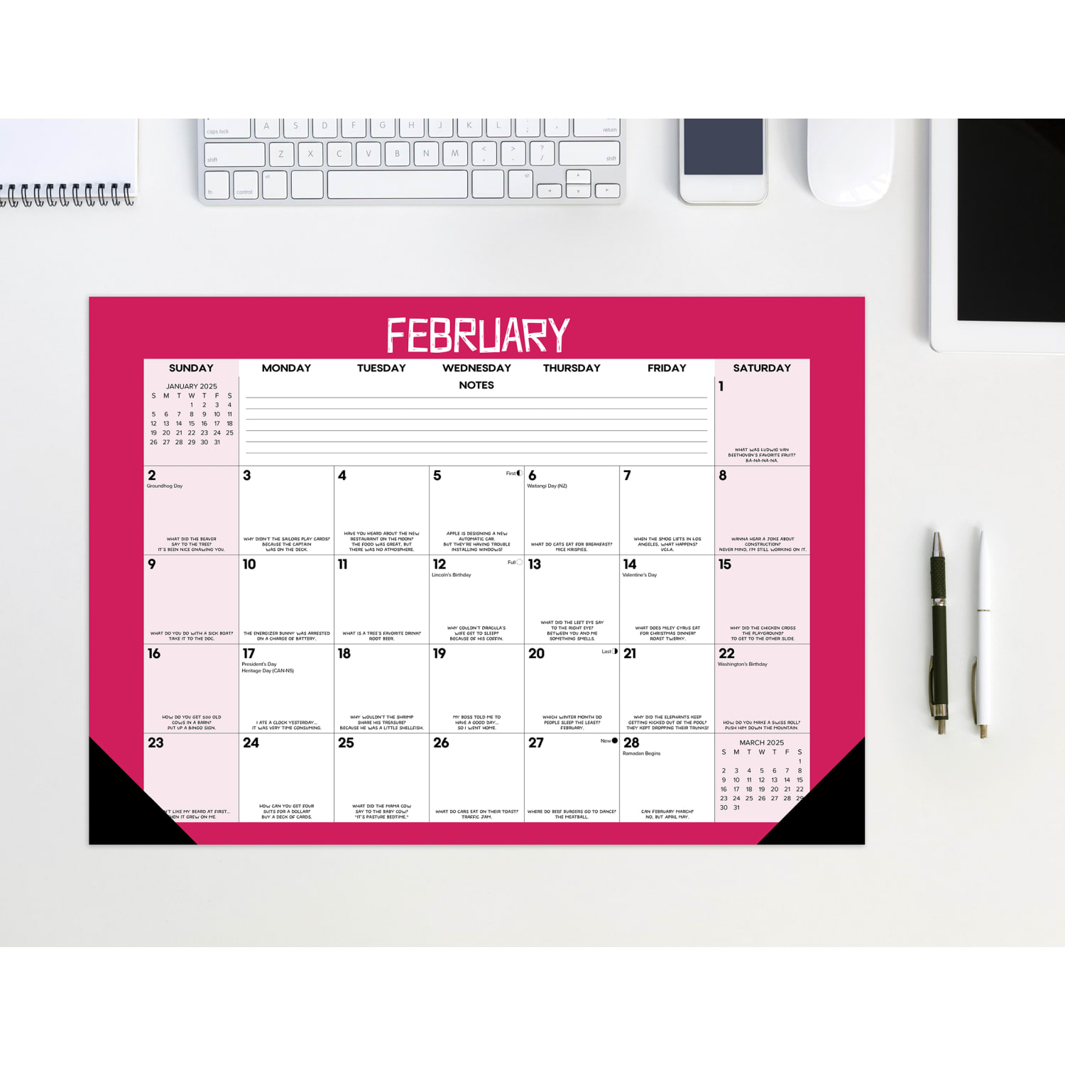 2025 Willow Creek Press Monthly Desk Pad Calendar, 17in x 12in, Bad Dad Jokes, January 2025 To December 2025, 47774