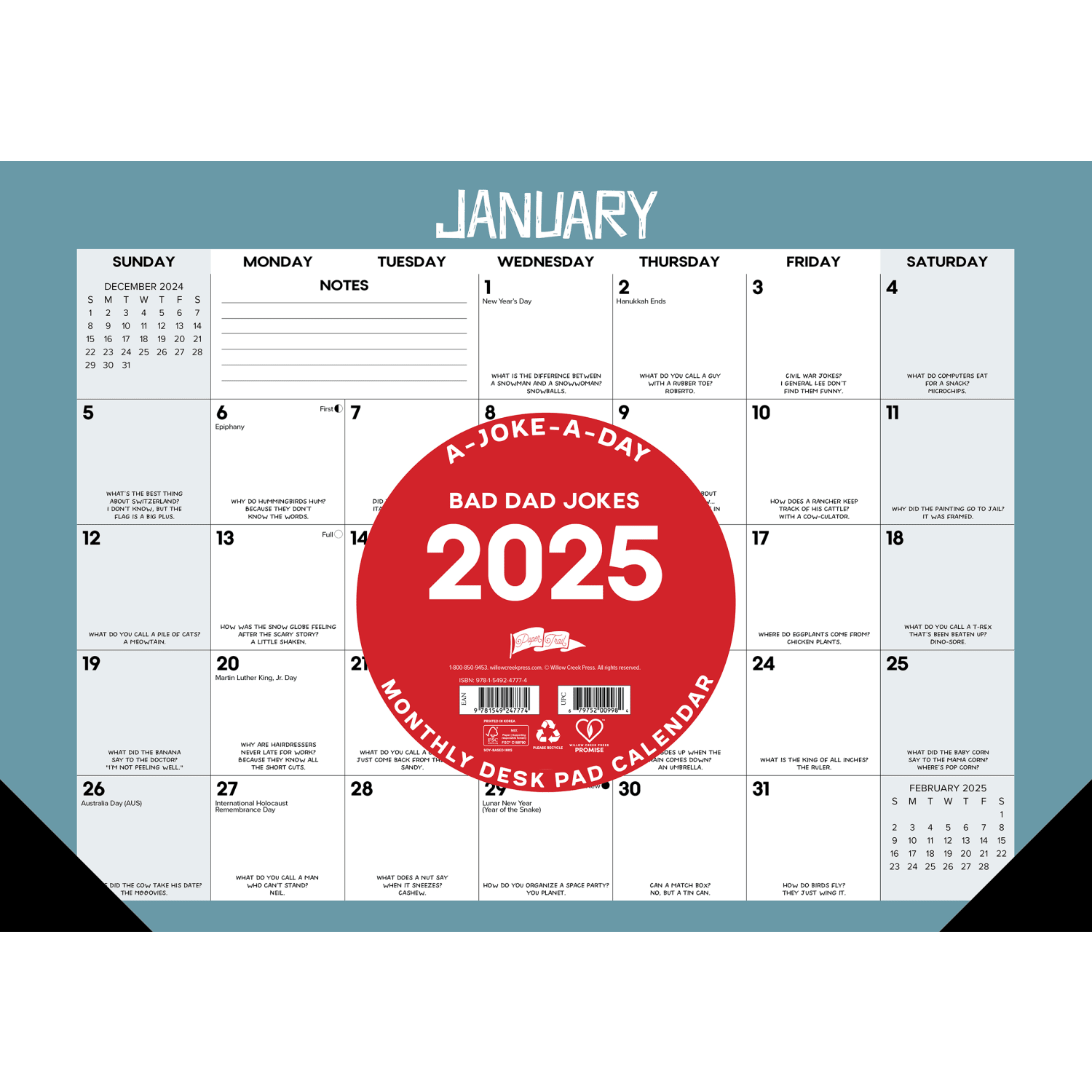 2025 Willow Creek Press Monthly Desk Pad Calendar, 17in x 12in, Bad Dad Jokes, January 2025 To December 2025, 47774 - Image 3