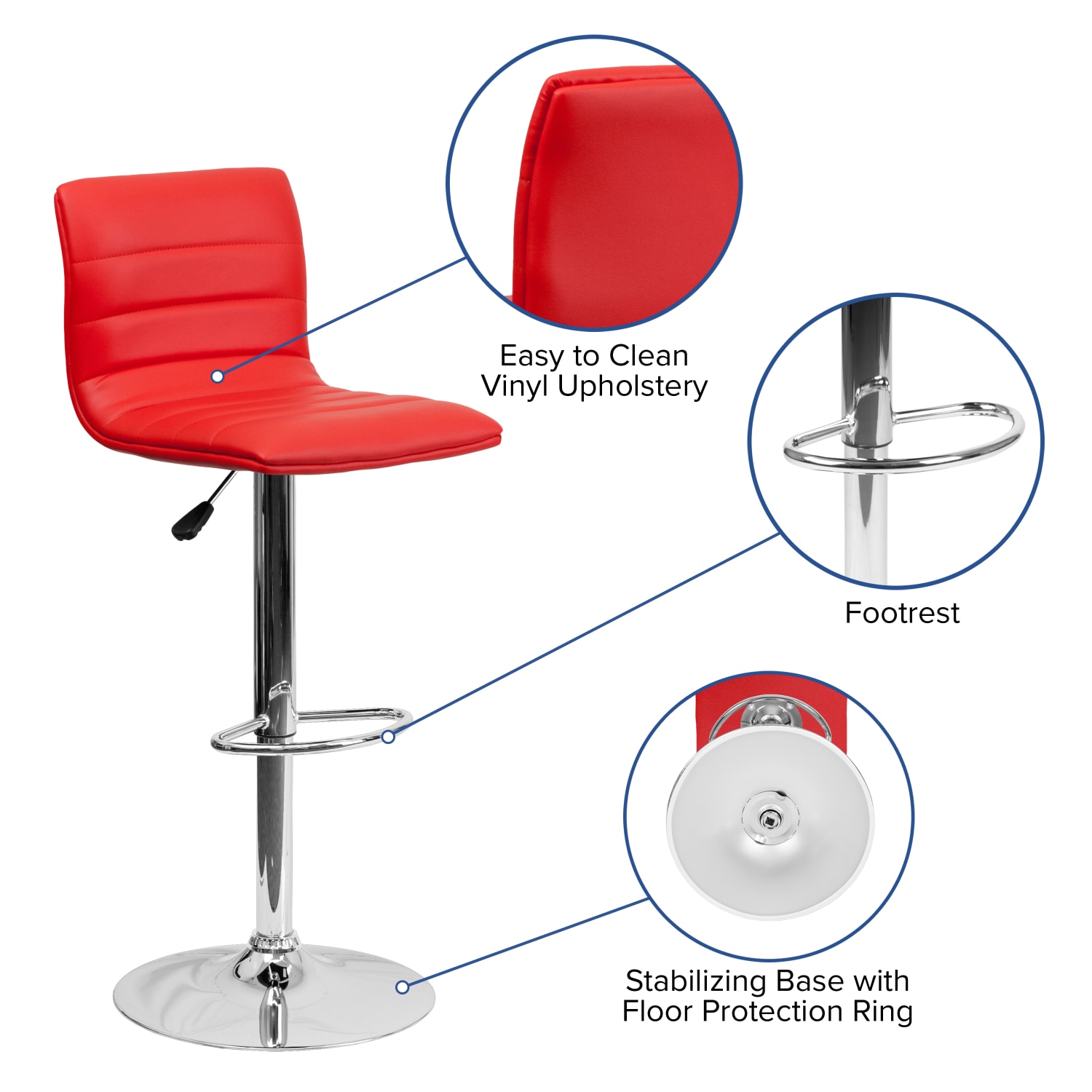 Flash Furniture Contemporary Adjustable Bar Stools, Red Vinyl/Chrome Frame - Image 4