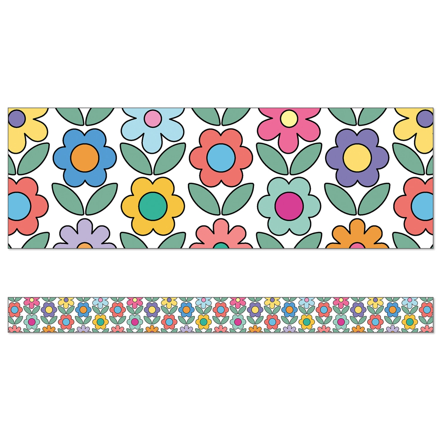 Carson Dellosa Education Straight Borders, 3in x 36in, Happily Ever Elementary Retro Remix Flowers, 36 Feet Per Pack, Set Of 6 Packs - Image 3
