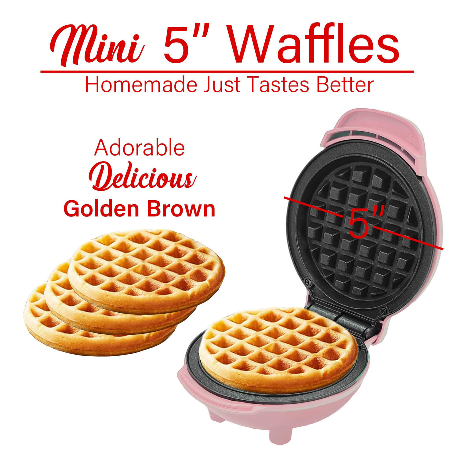 Brentwood 400-Watt Non-Stick Mini Waffle Maker, 5-In., Pink - Image 3