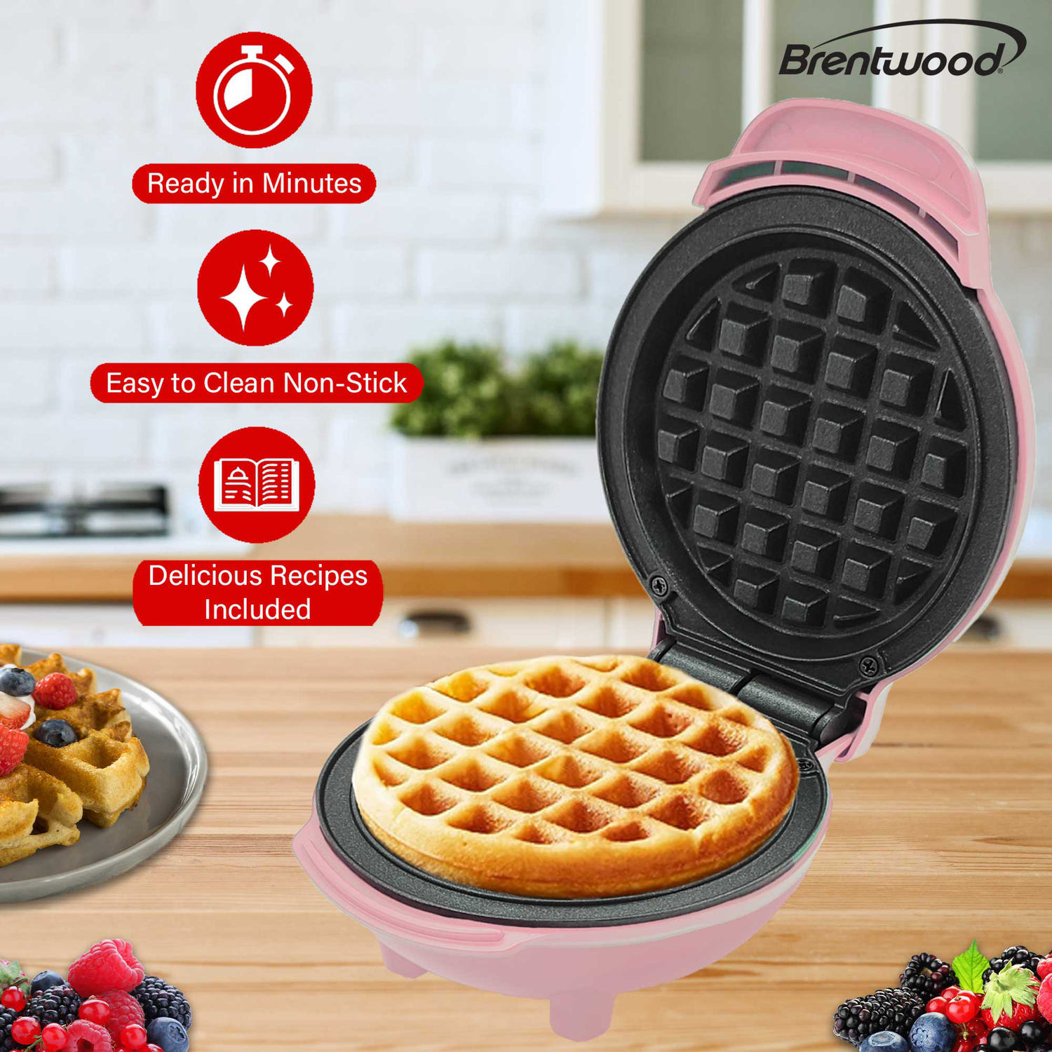 Brentwood 400-Watt Non-Stick Mini Waffle Maker, 5-In., Pink - Image 4