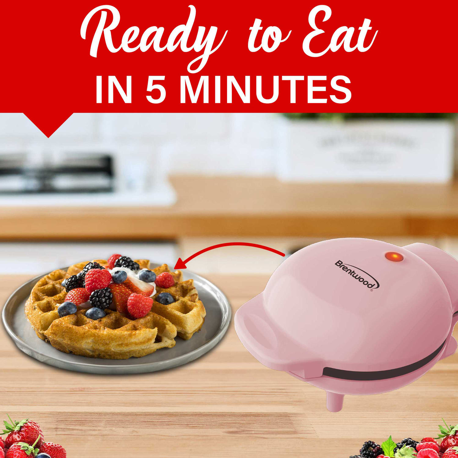 Brentwood 400-Watt Non-Stick Mini Waffle Maker, 5-In., Pink - Image 5