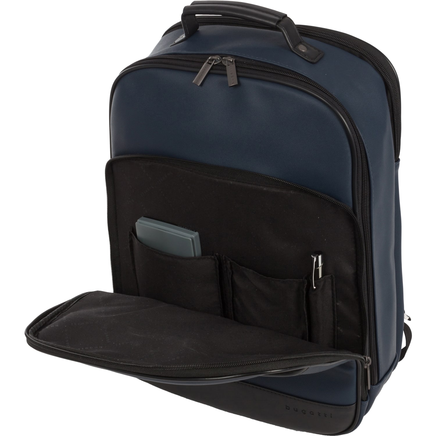 Bugatti Gin & Twill Textured Vegan Leather Backpack With 15.6in Laptop Pocket, Navy - Image 3