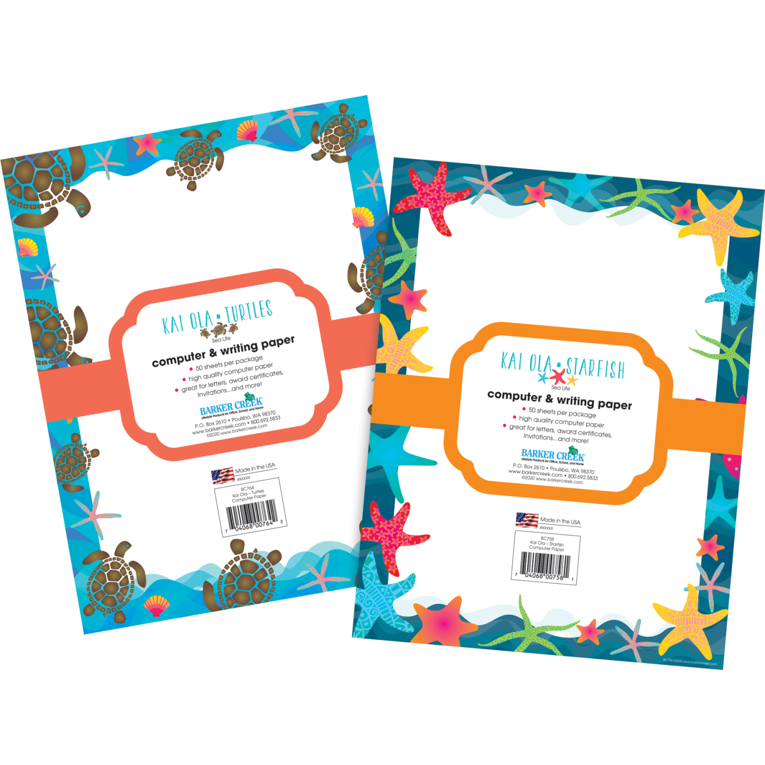 Barker Creek Designer Computer Paper, 8-1/2in x 11in, Kai Ola Starfish And Sea Turtles, 50 Sheets Per Pack, Set Of 2 Packs - Image 5