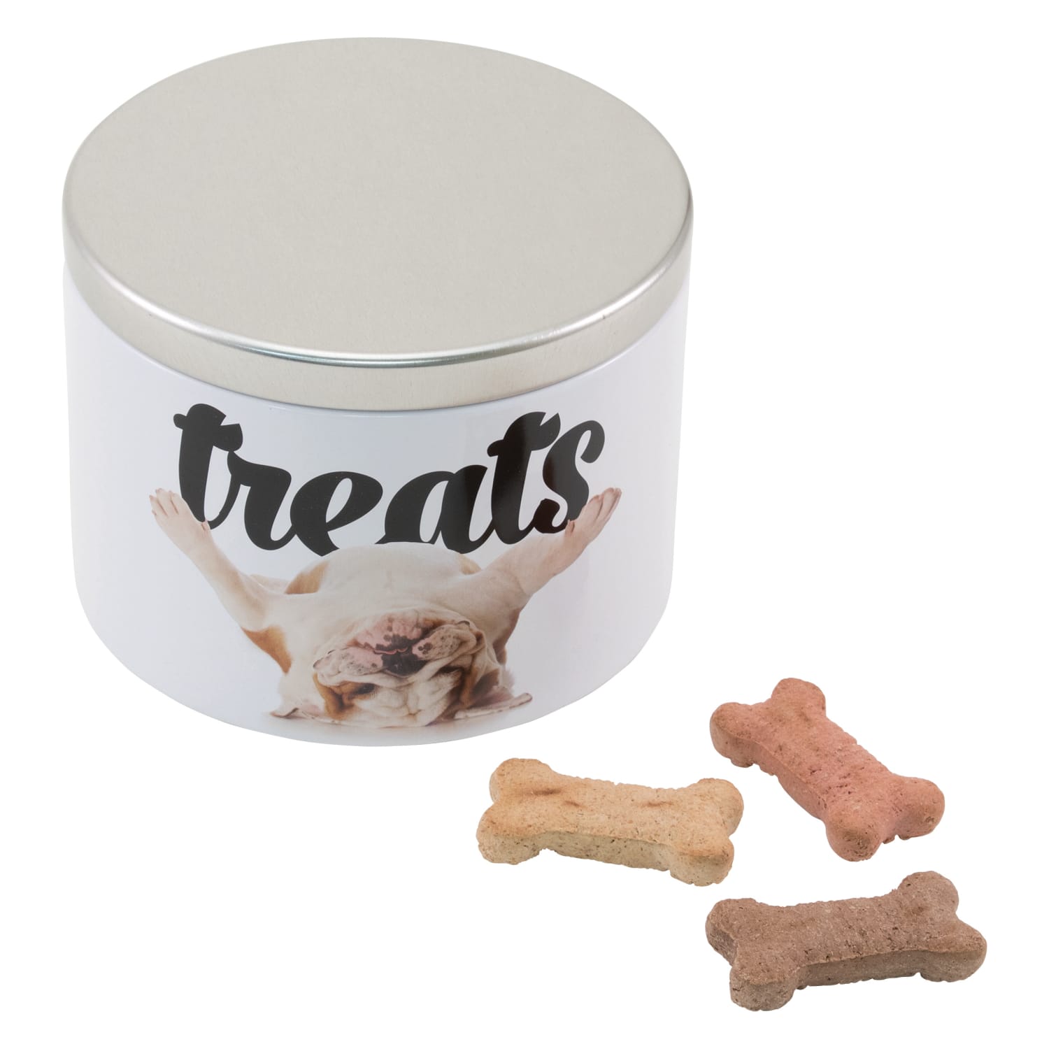 Paw Prints Tin Pet Treat Container, Small, Bulldog Design - Image 3