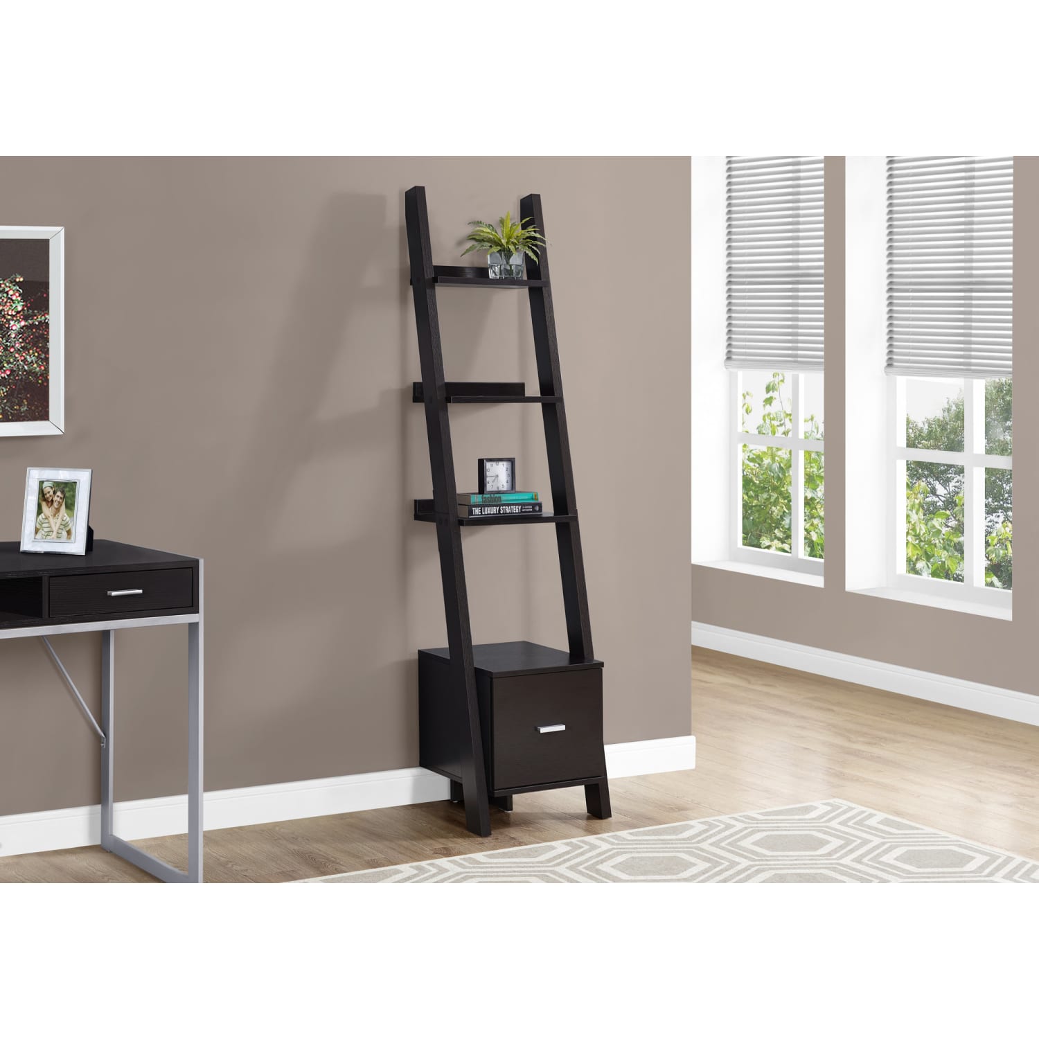 Monarch Specialties Kaylee 69inH 4-Shelf Bookcase, Cappuccino - Image 4