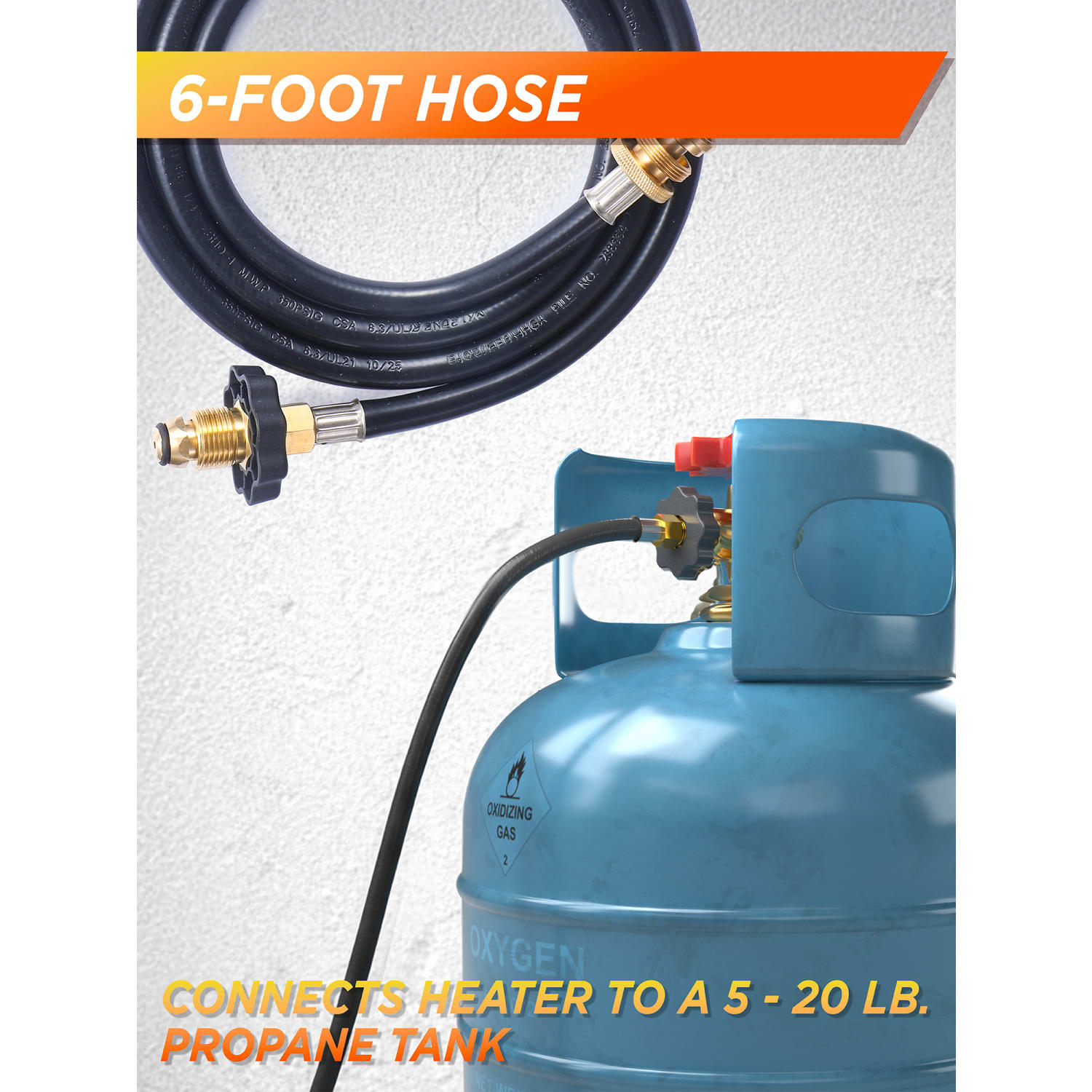 Commercial Heat Propane Hose Adapter for Portable Heaters, 6ft, Fits 1-Lb, 5-Lb Or 20-Lb Tanks, Black, Total Quantity 1 - Image 3