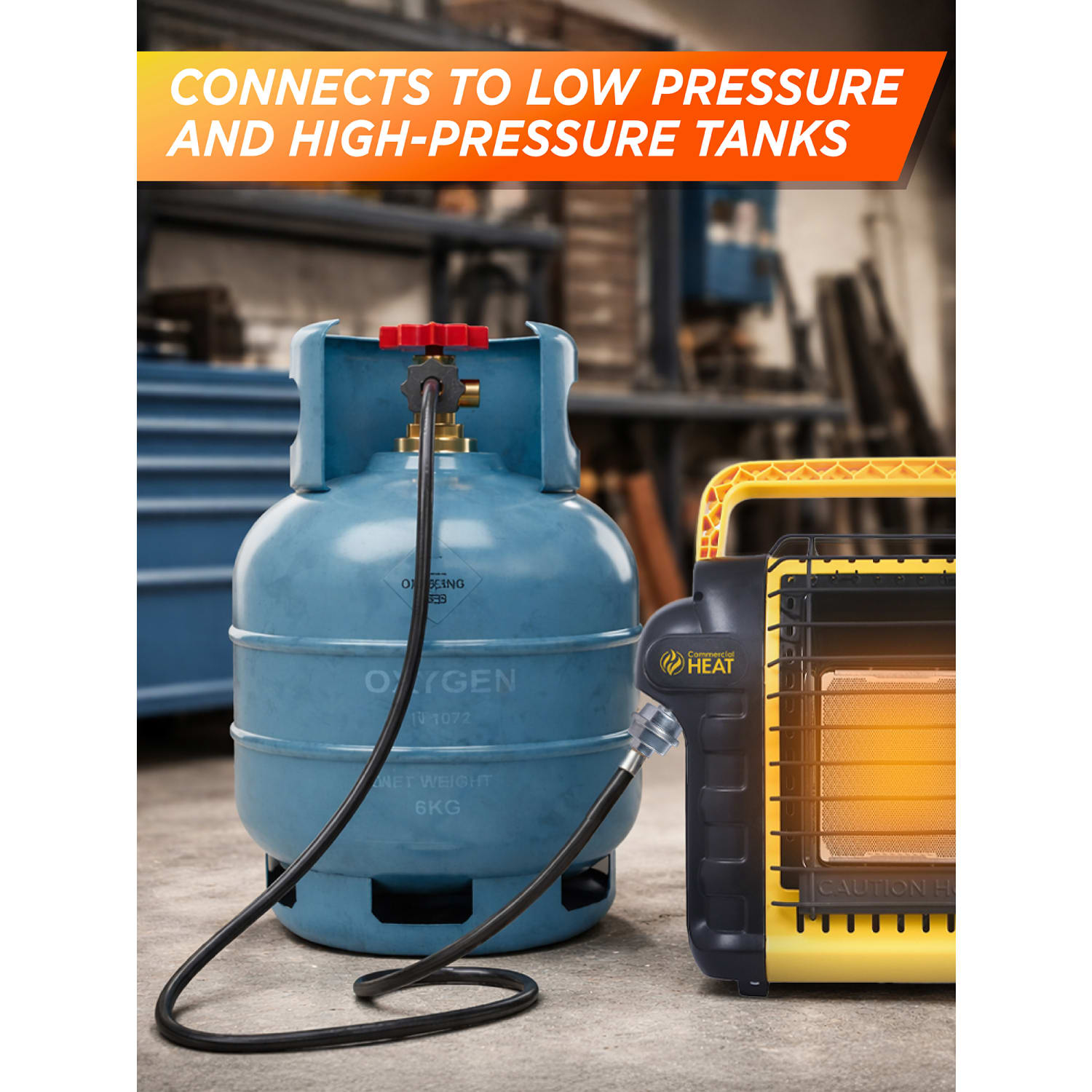 Commercial Heat Propane Hose Adapter for Portable Heaters, 6ft, Fits 1-Lb, 5-Lb Or 20-Lb Tanks, Black, Total Quantity 1 - Image 6