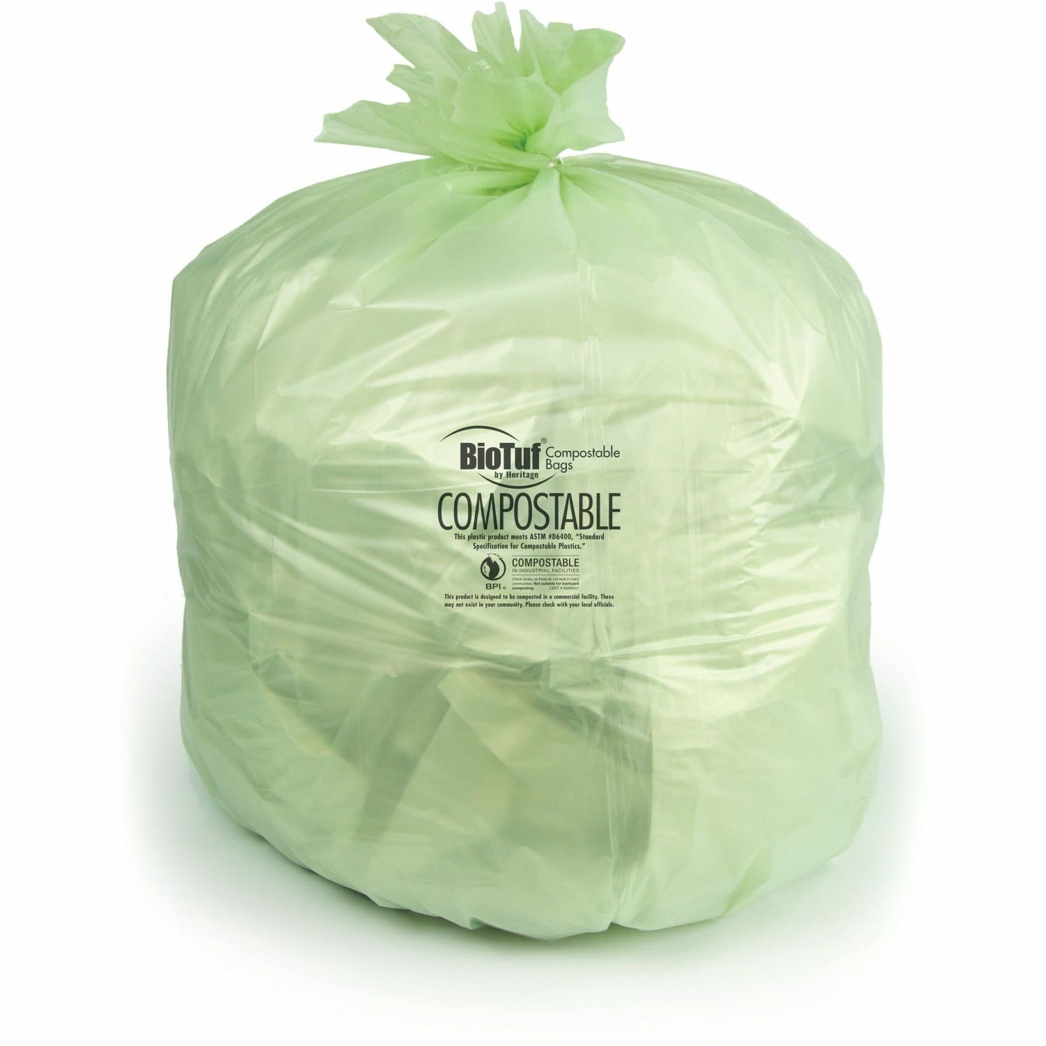 Heritage Biotuf Compostable Can Liners, 13 gal, 0.88 mil, 24in x 32in, Green, 25 Bags/Roll, 8 Rolls/Carton - Image 3