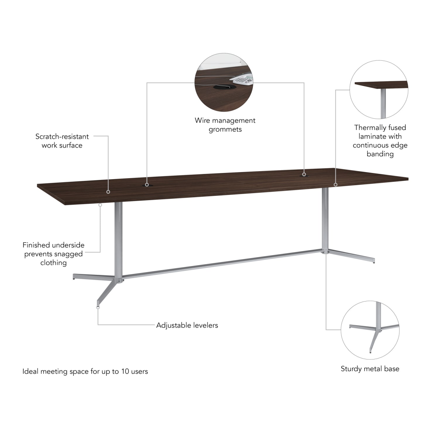 Bush Business Furniture 120-inch Office Conference Table with Metal Base, Black Walnut, Standard Delivery - Image 6