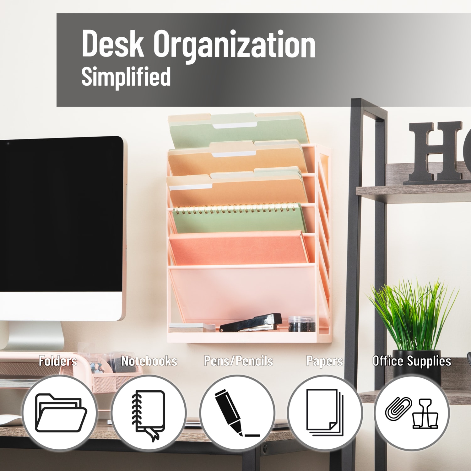 Mind Reader 5-Tier Vertical File Holder, 16inH x 4-1/4inW x 13inD, Pink - Image 3