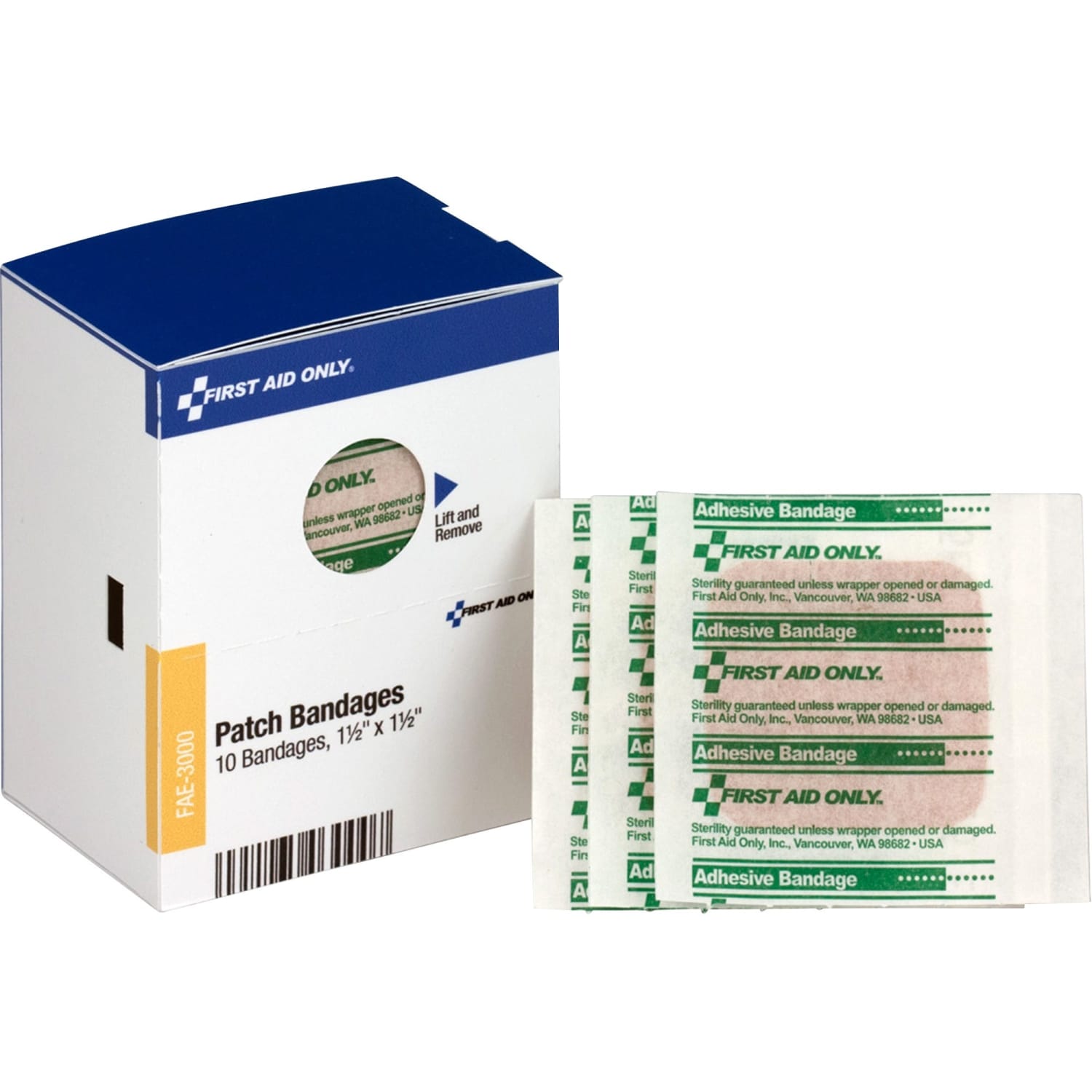 First Aid Only Patch Bandages, 1-1/2in x 1-1/2in, SmartCompliance Refill, 10 Bandages/Box - Image 4