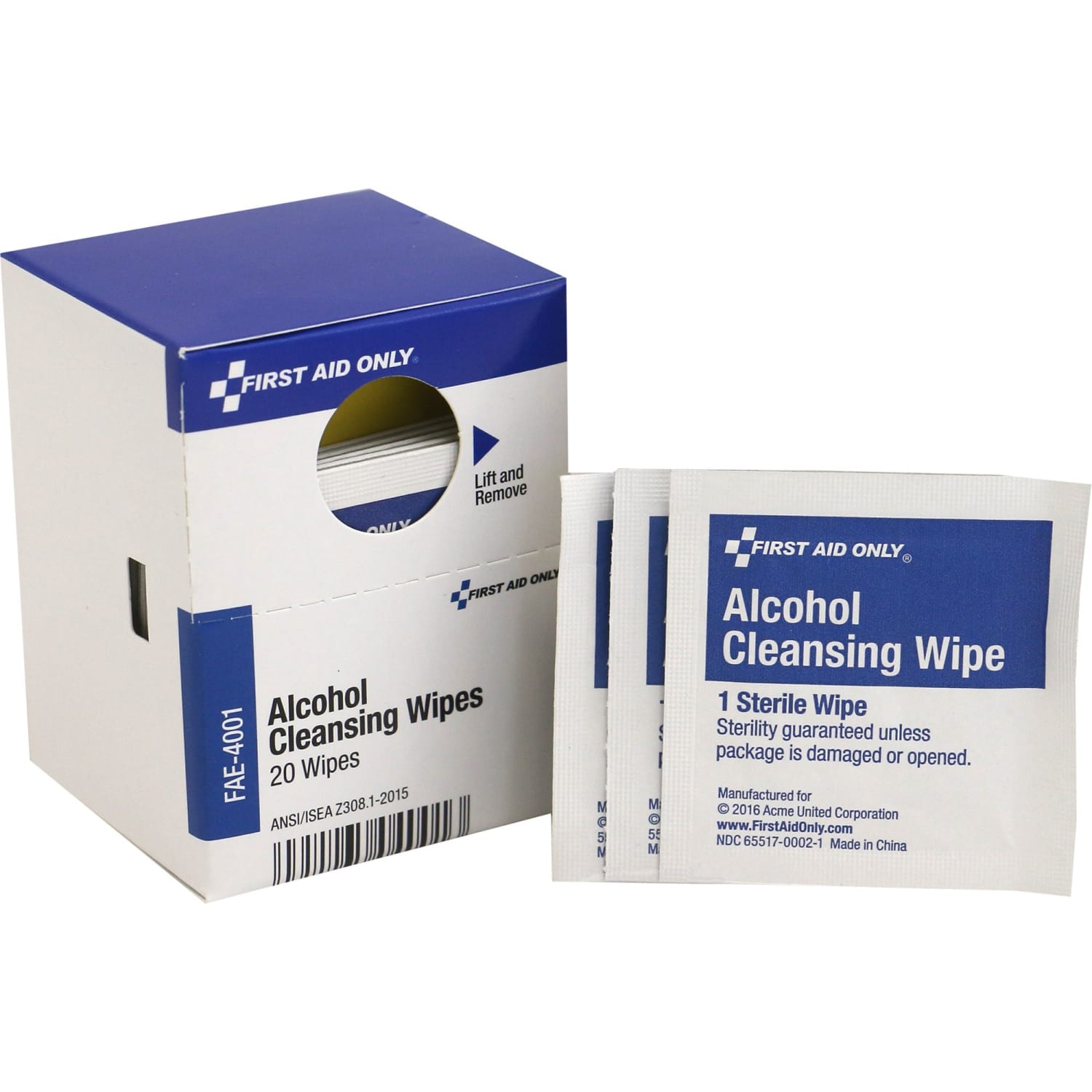First Aid Only Alcohol Cleansing Wipes, 1in x 2.5in, White, Box Of 20