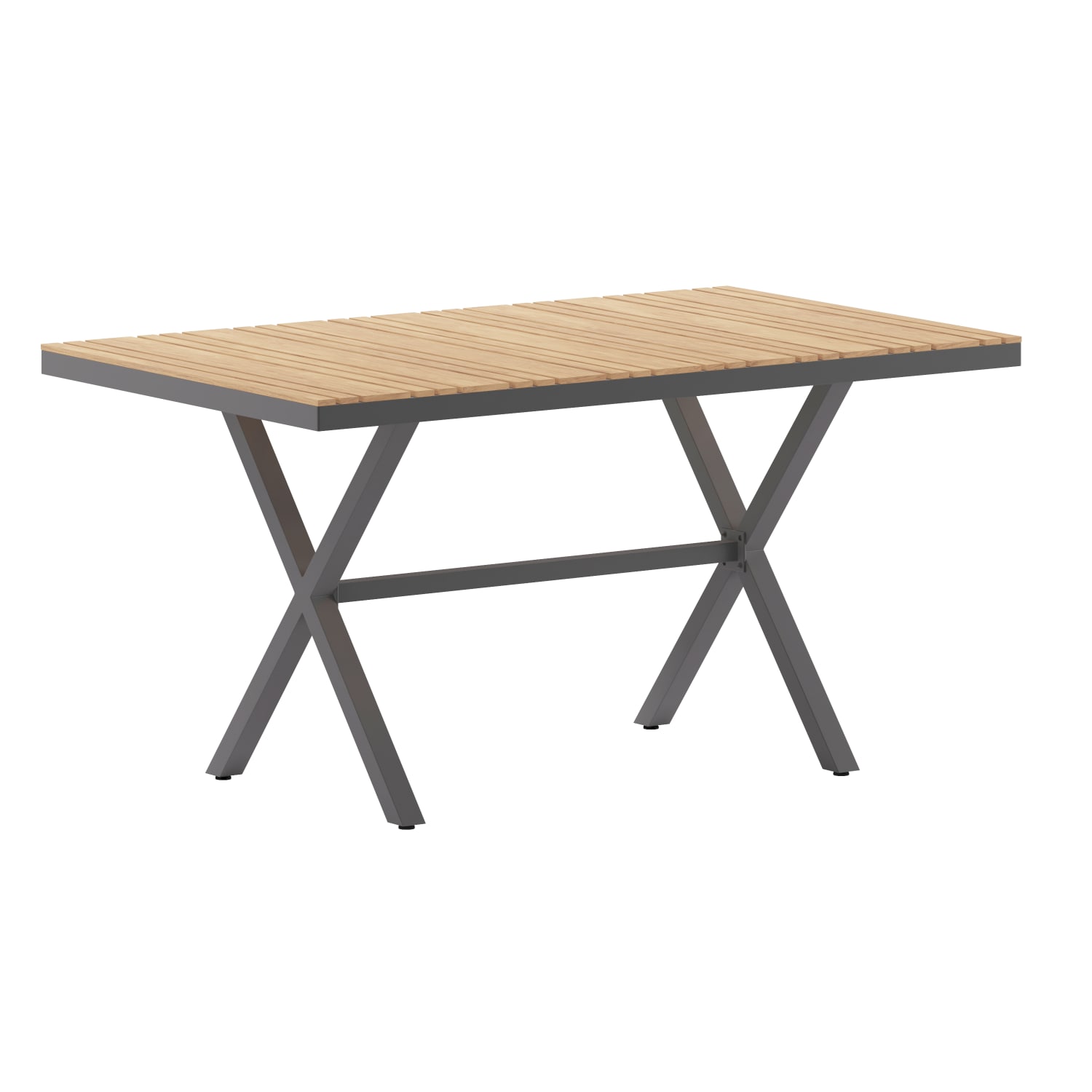 Flash Furniture Finch Commercial-Grade Faux Teak Poly/Metal X-Frame Outdoor Furniture Dining Table, 30-1/4inH x 35-1/2inW x 59inD, Natural/Gray - Image 3