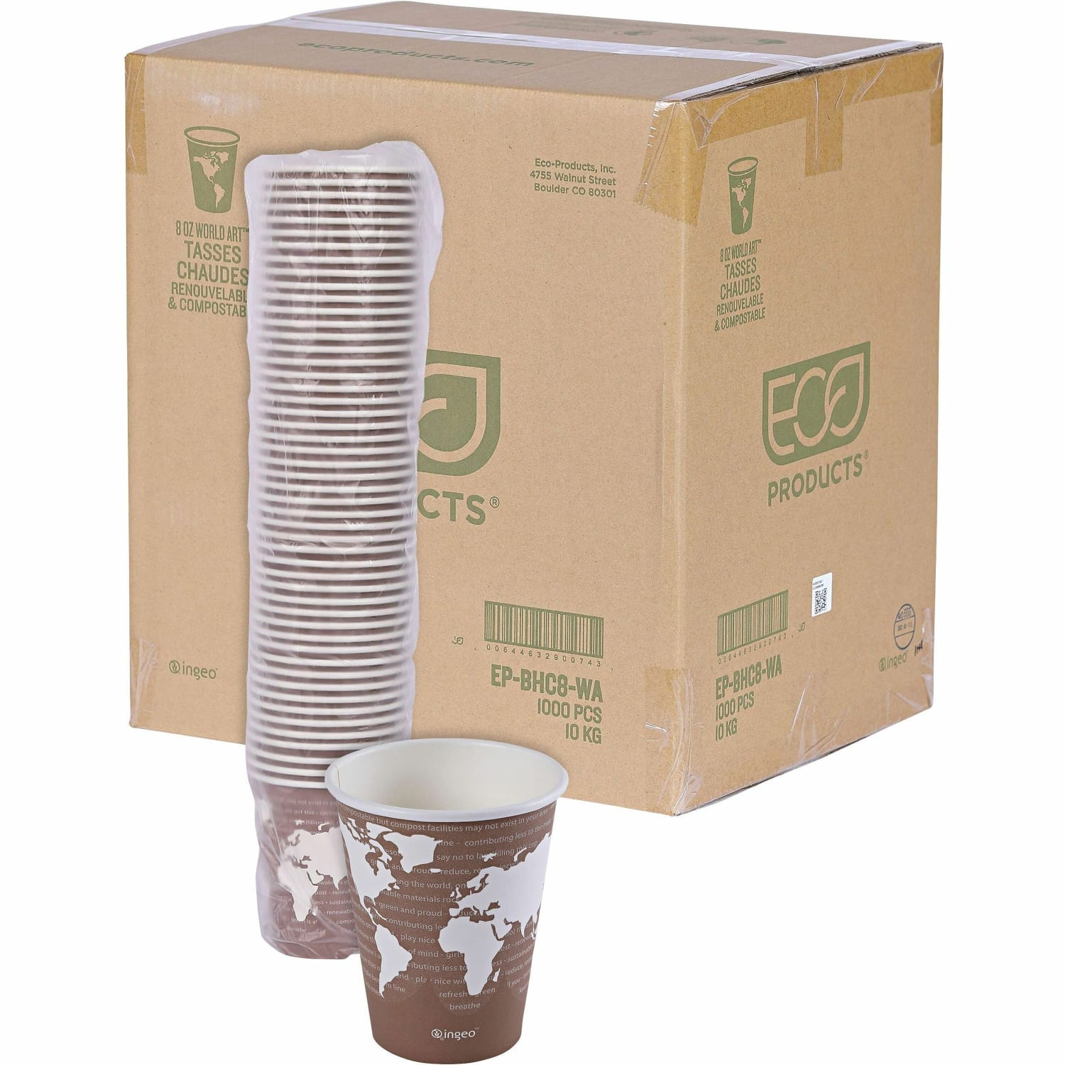 Eco-Products World Art Hot Beverage Cups, 8 Oz, Maroon, Carton Of 1000 - Image 3